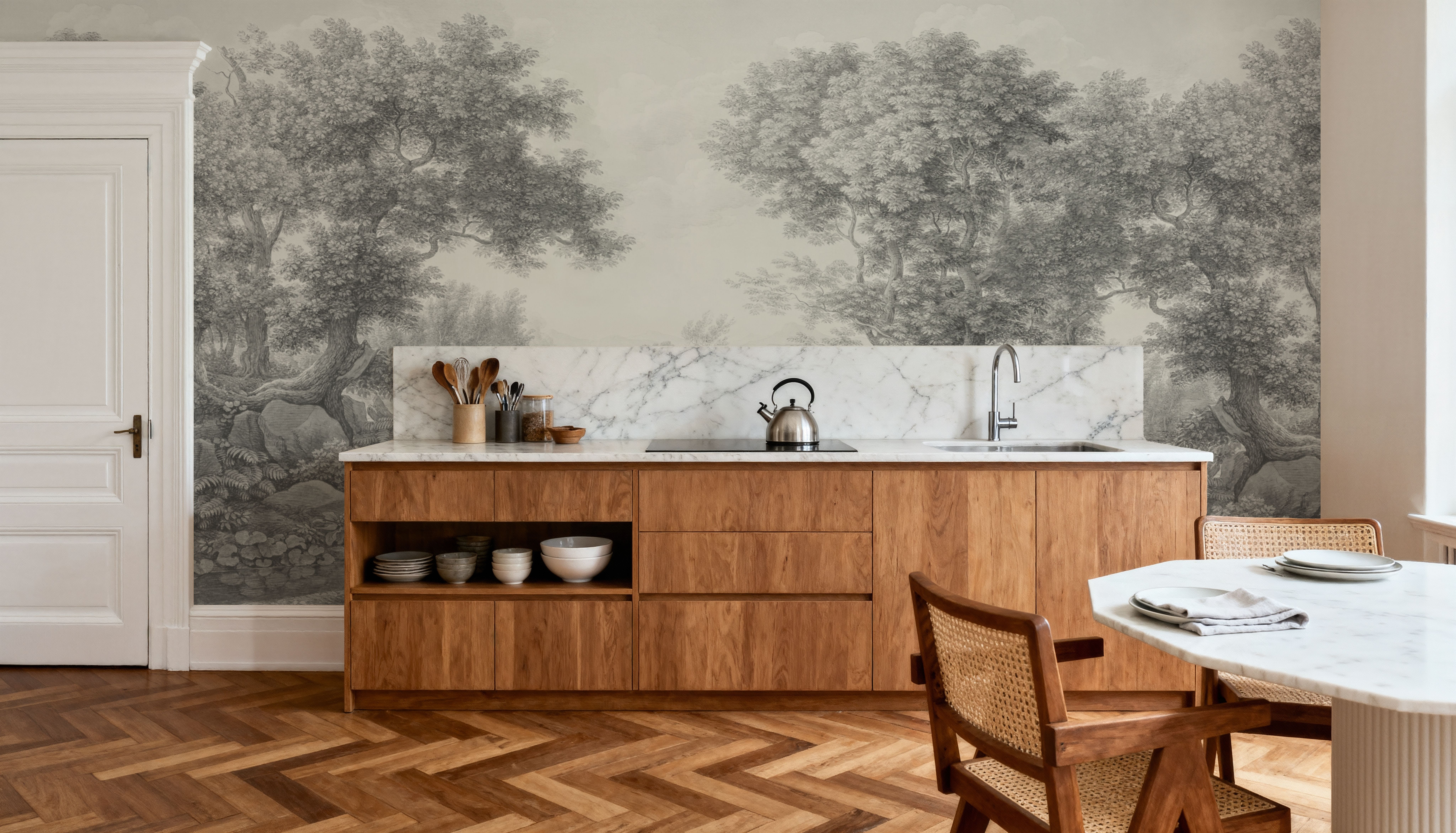 Riverbank Oak Landscape, Argent, Carte da parati