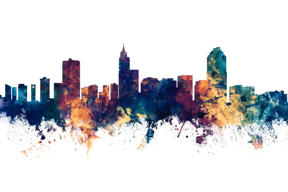 Raleigh North Carolina Skyline Blue & Bronze