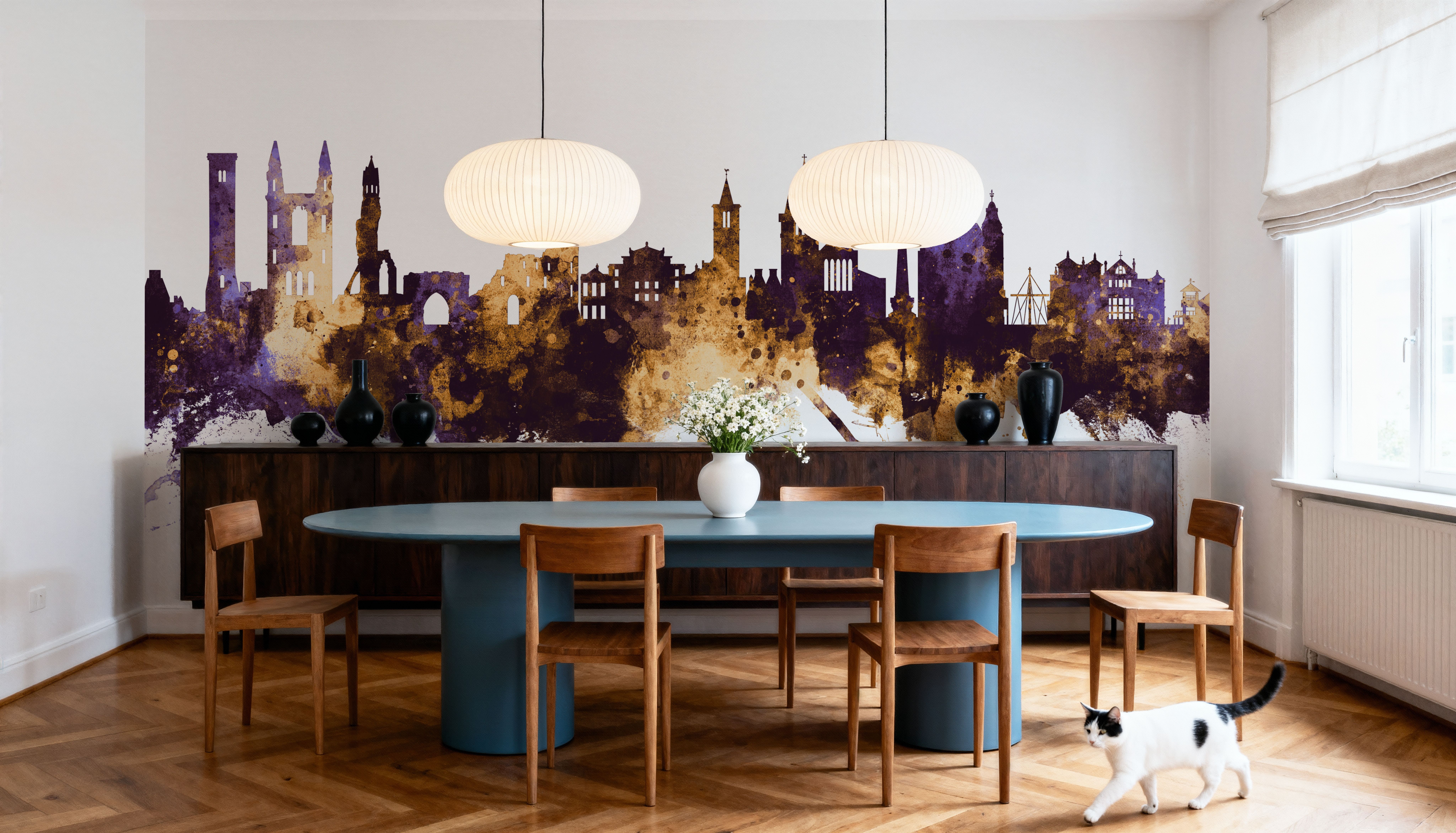 At Andrews Scotland Skyline Purple & Gold, Wallpaper