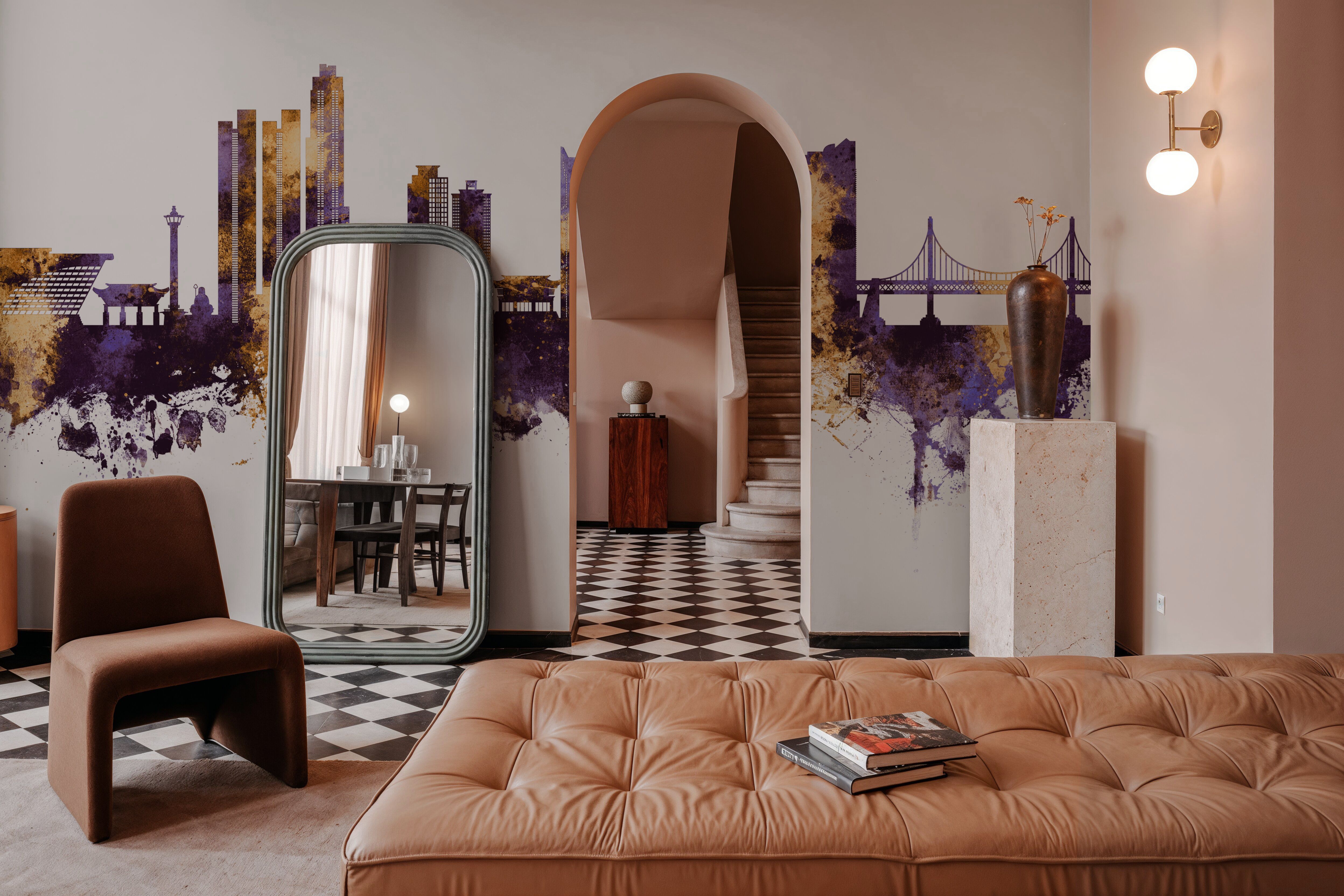 Busan South Korea Skyline Purple & Gold, Wallpaper