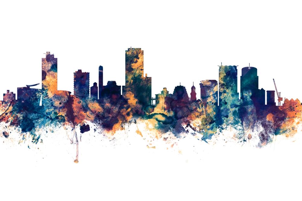 Wellington New Zealand Skyline Blue & Bronze