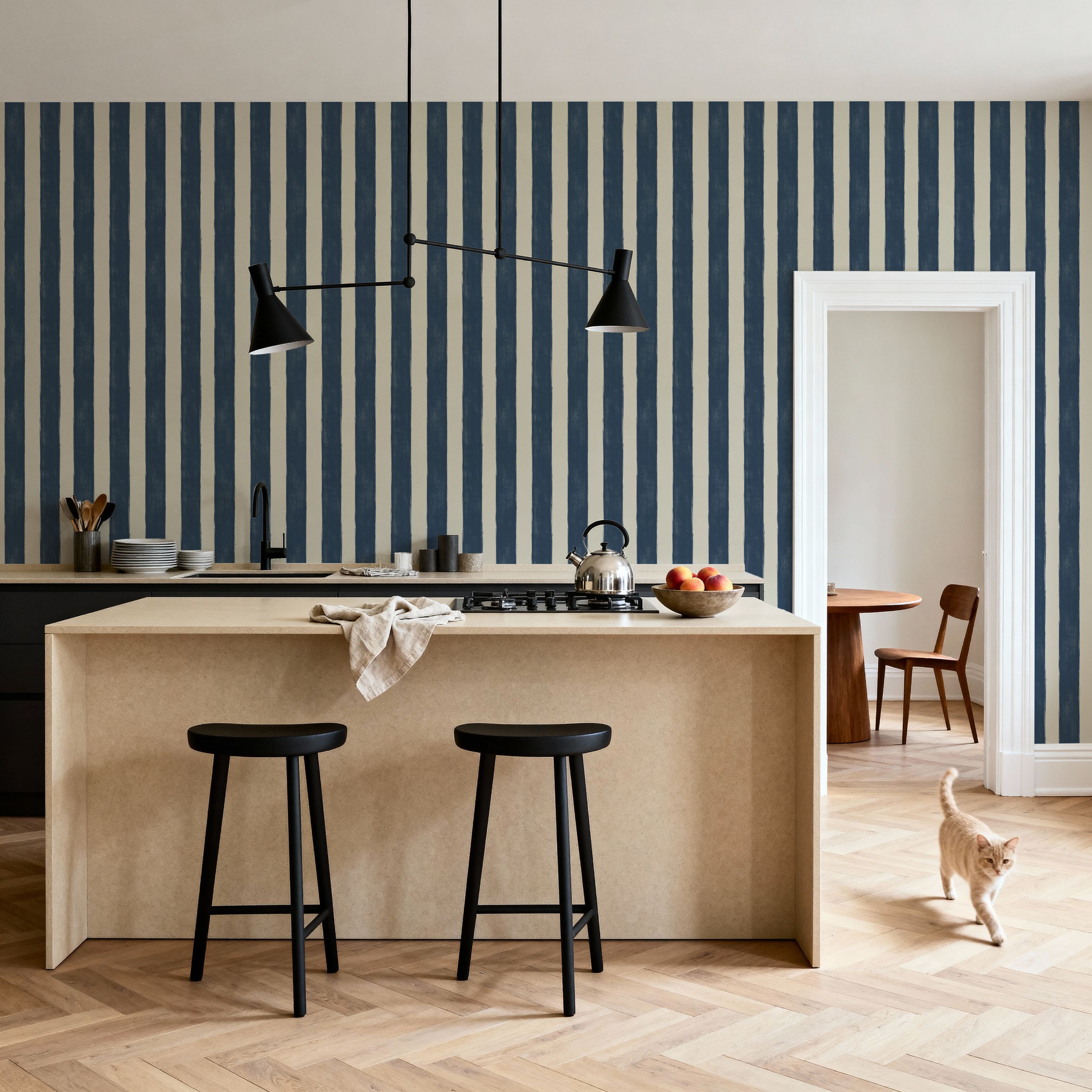 Sino Vertical Lines, Denim, Wallpaper