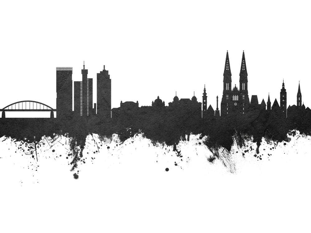 Zagreb Croatia Skyline Black & White