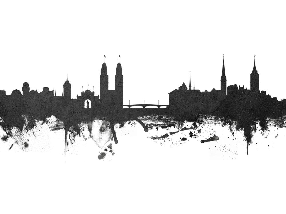 Zurich Switzerland Skyline Black & White