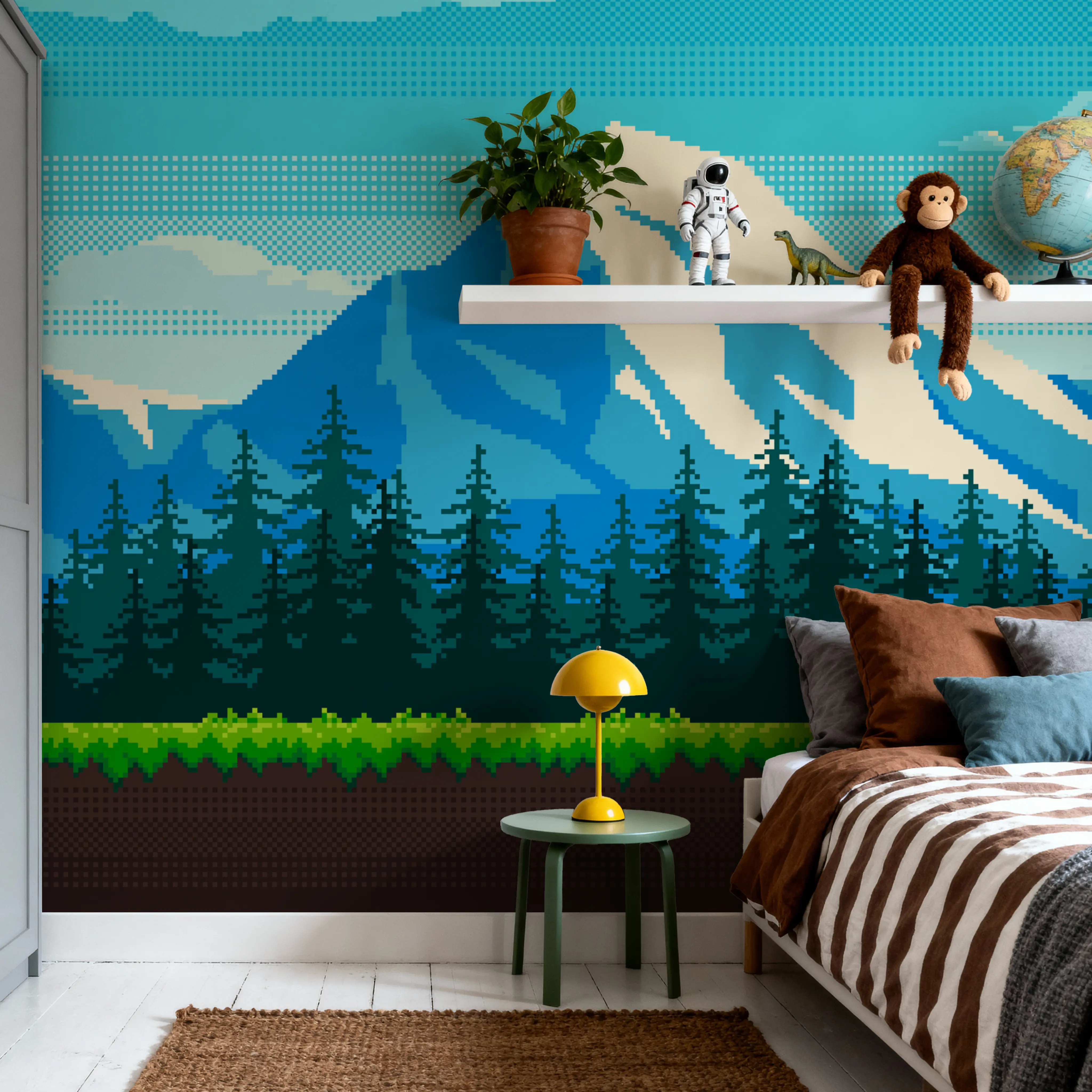 Wall Mural - Arcade Mountain - Mountains Skies mural wallpaper - Blue - Bedroom - Wallism UK - Peel & Stick or Paste-the-Wall