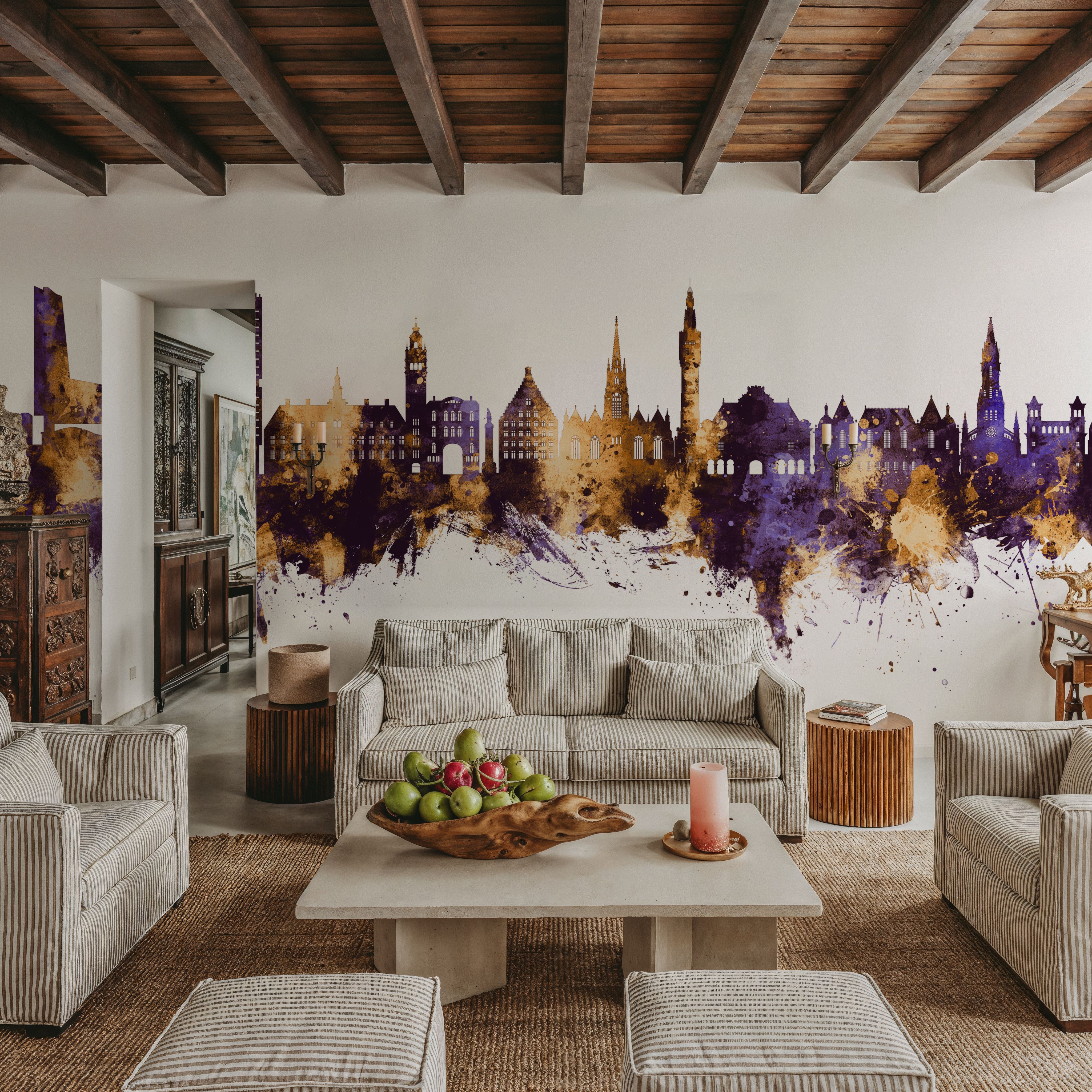 Lille France Skyline Purple & Gold