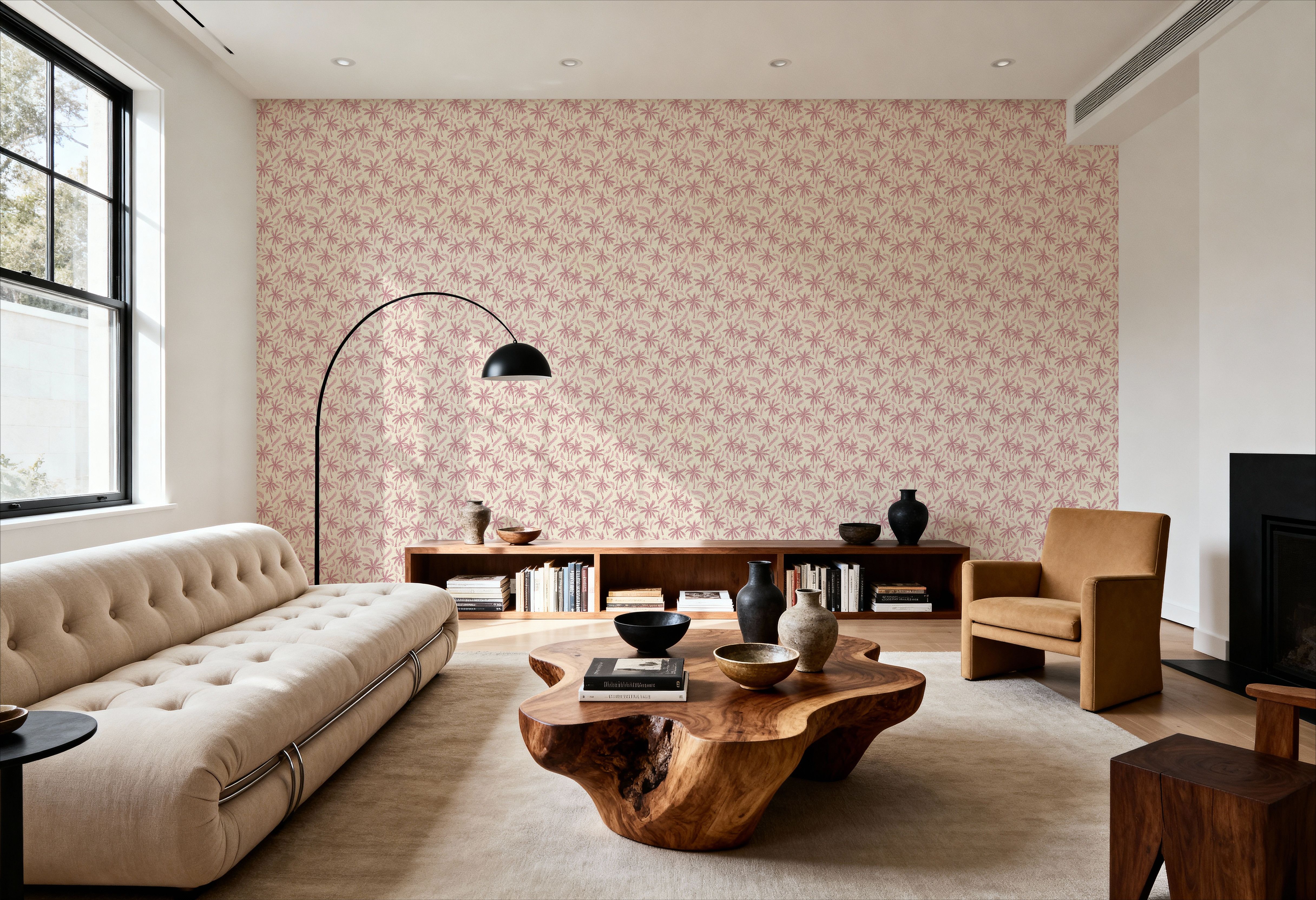 Coastal Palms, Raspberry, Behang