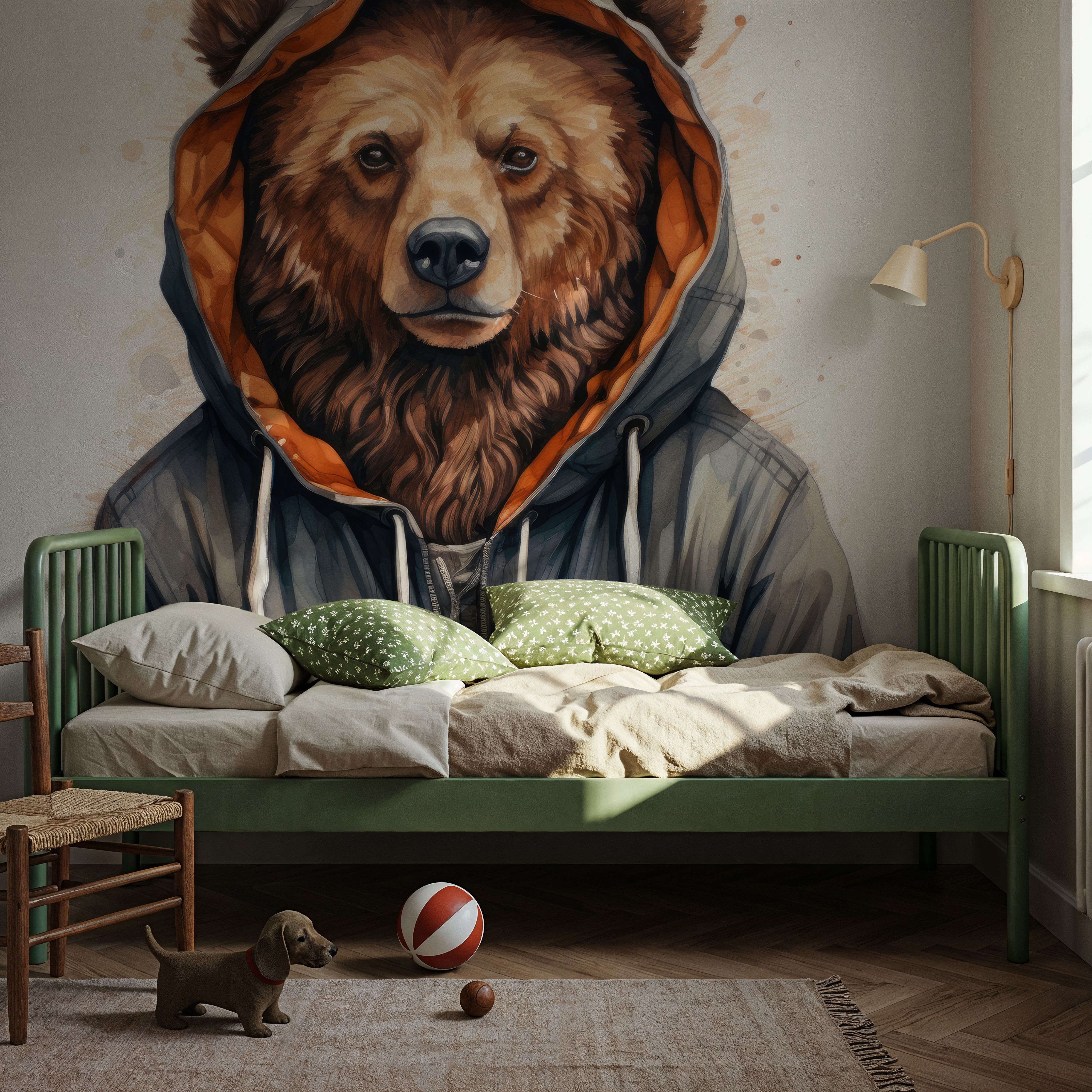 Watercolor Cartoon Grizzly Bear in a Hoodie