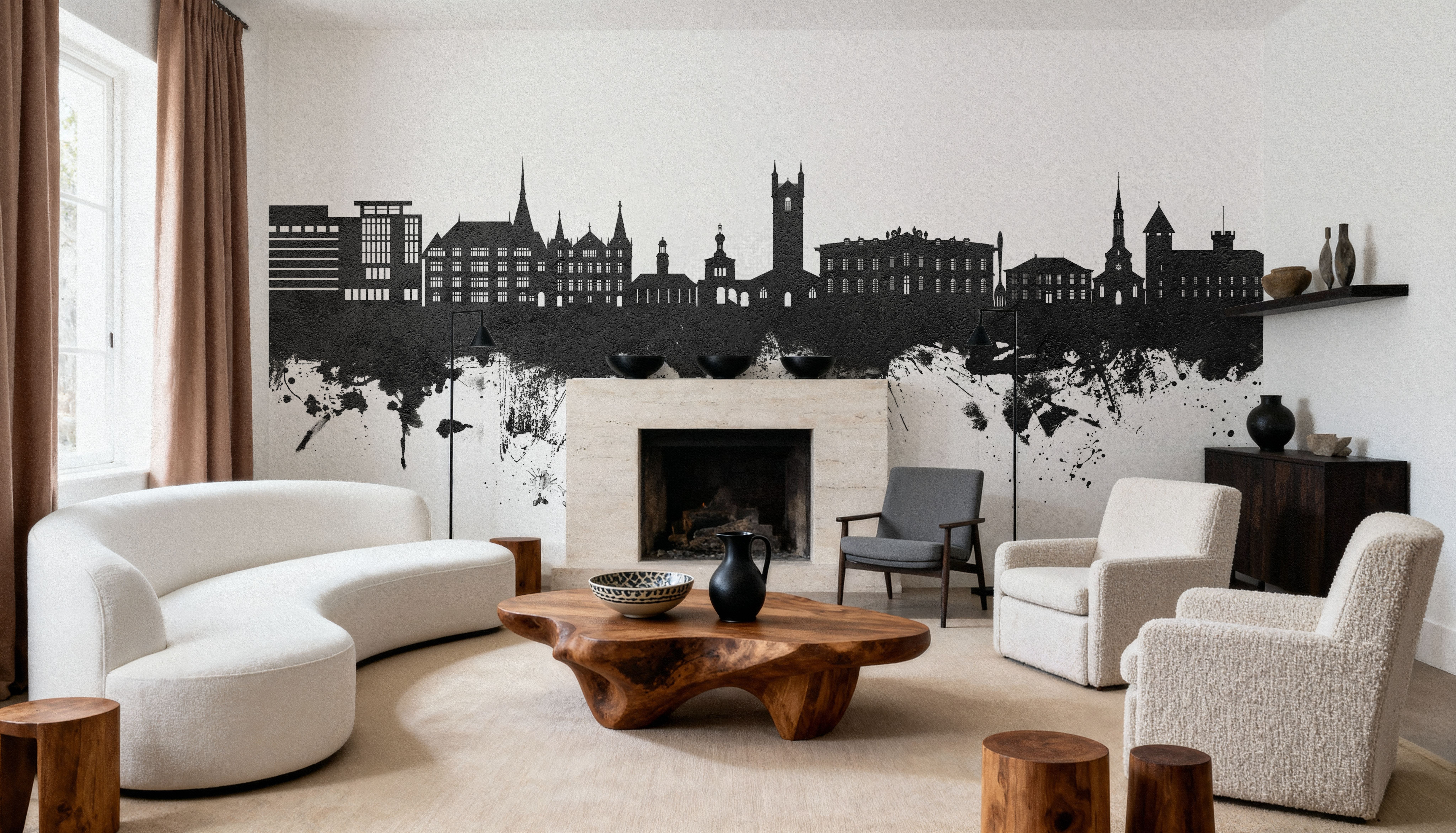 Vevey Switzerland Skyline Black & White