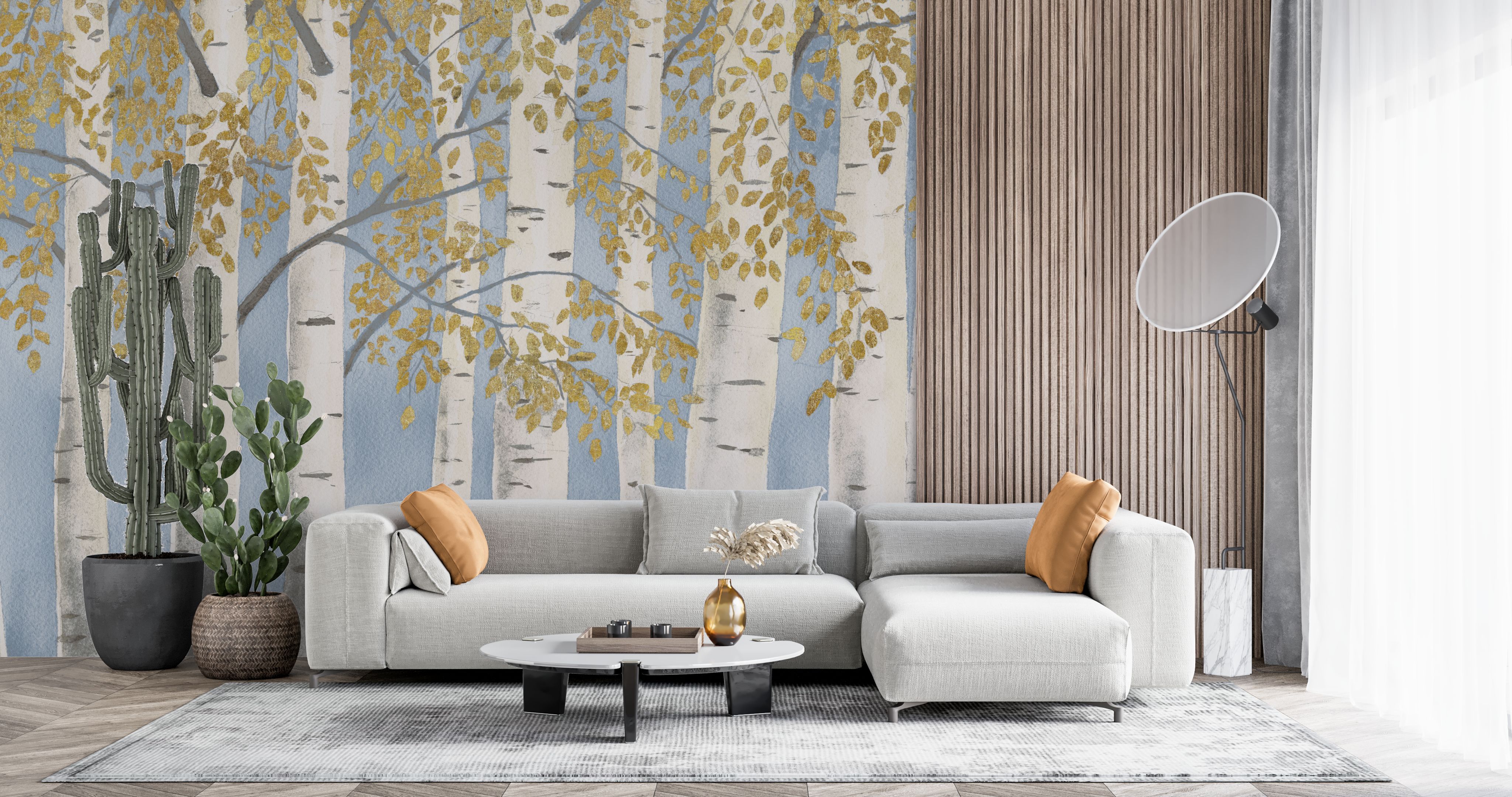 Fresh Forest Light Blue Gold premium wallpaper mural | Wallism | A ...