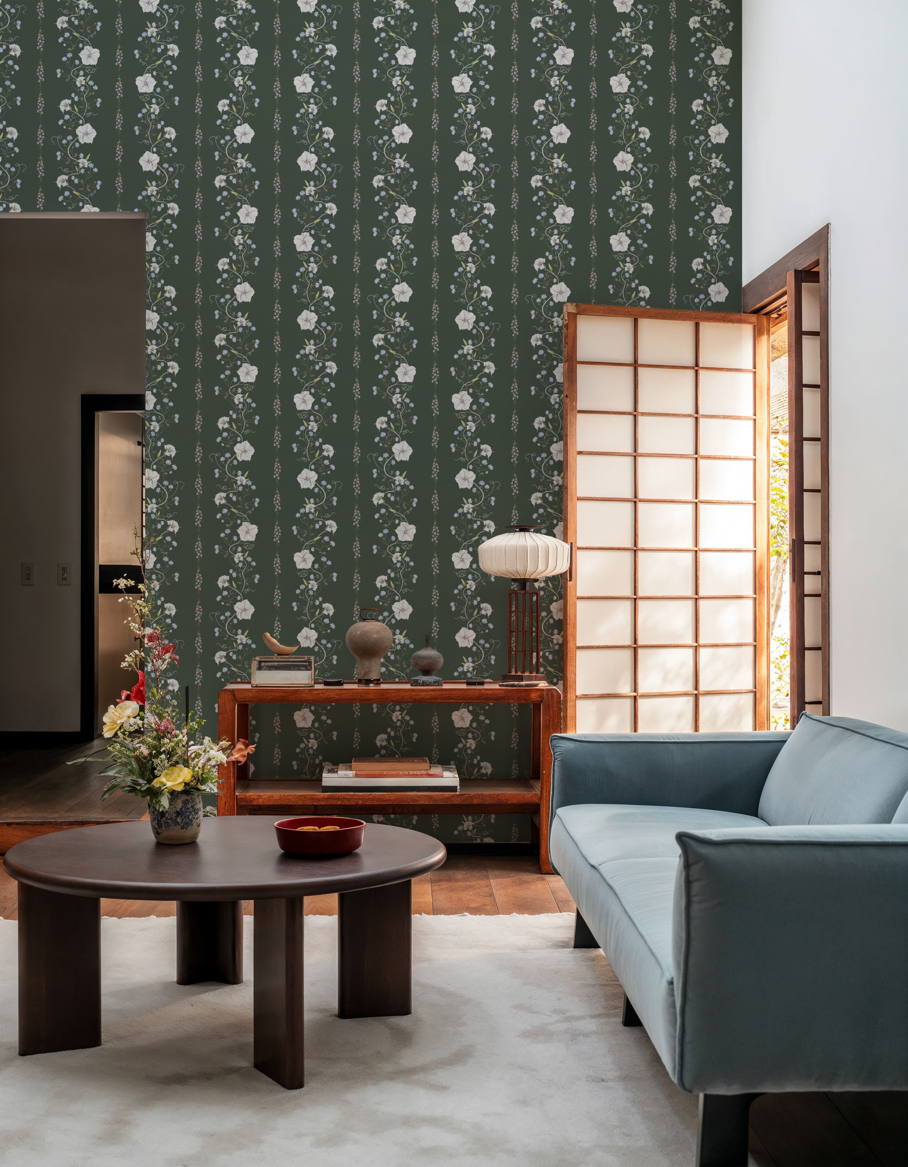 Trailing Flower Stripe, Soft Green
