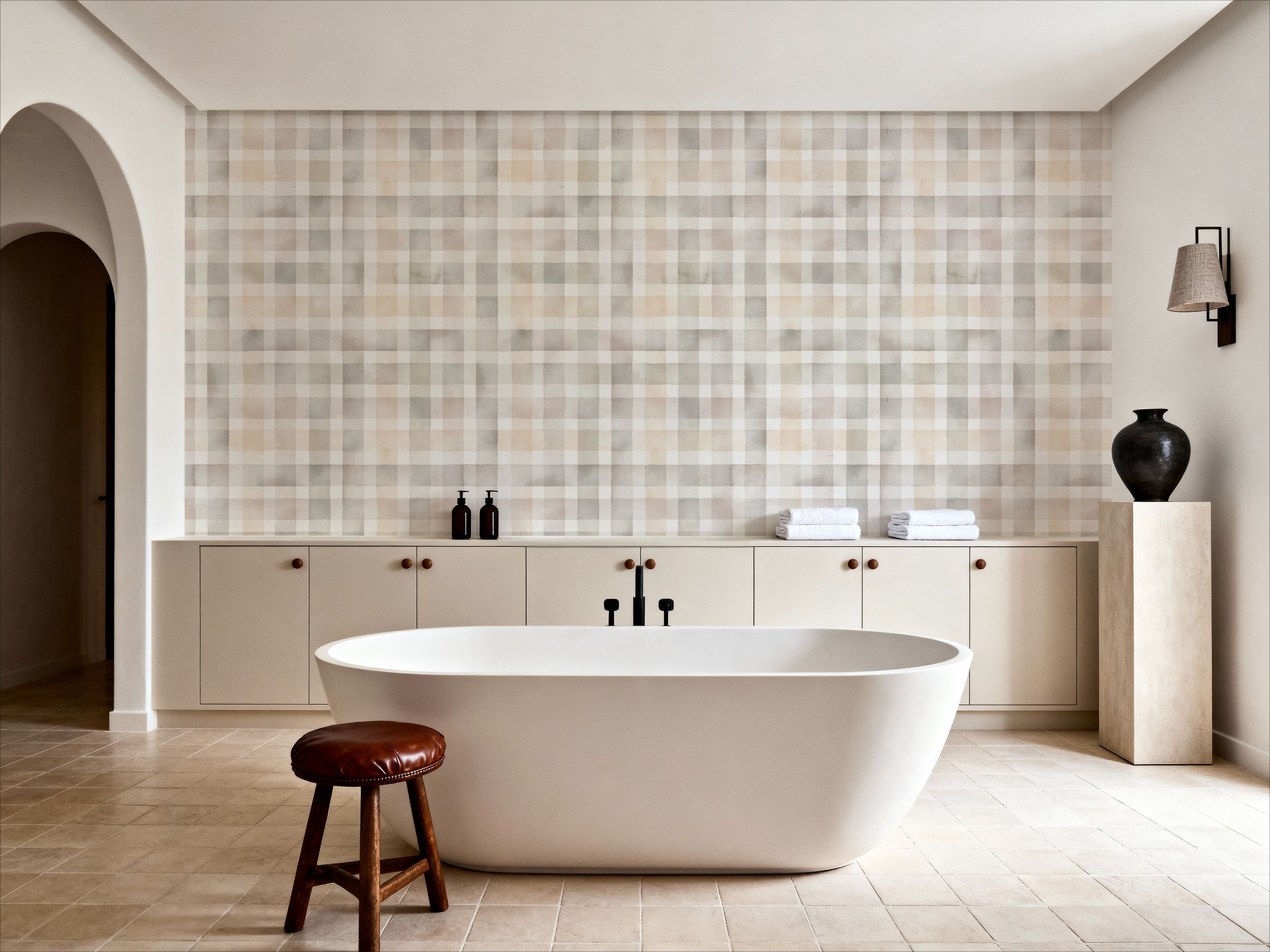 Checkered Watercolor, Beige