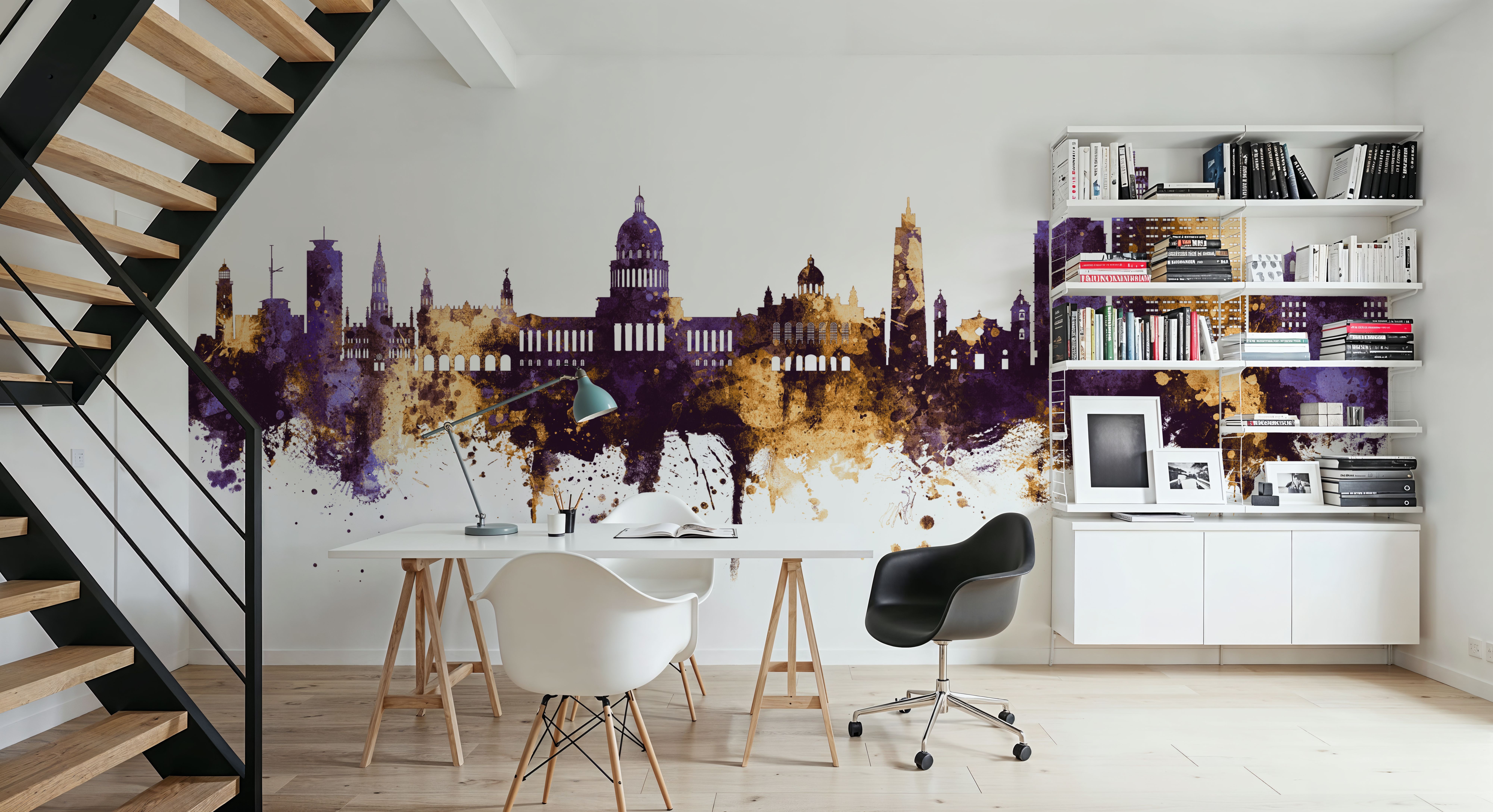 Havana Cuba Skyline Purple & Gold, Wallpaper