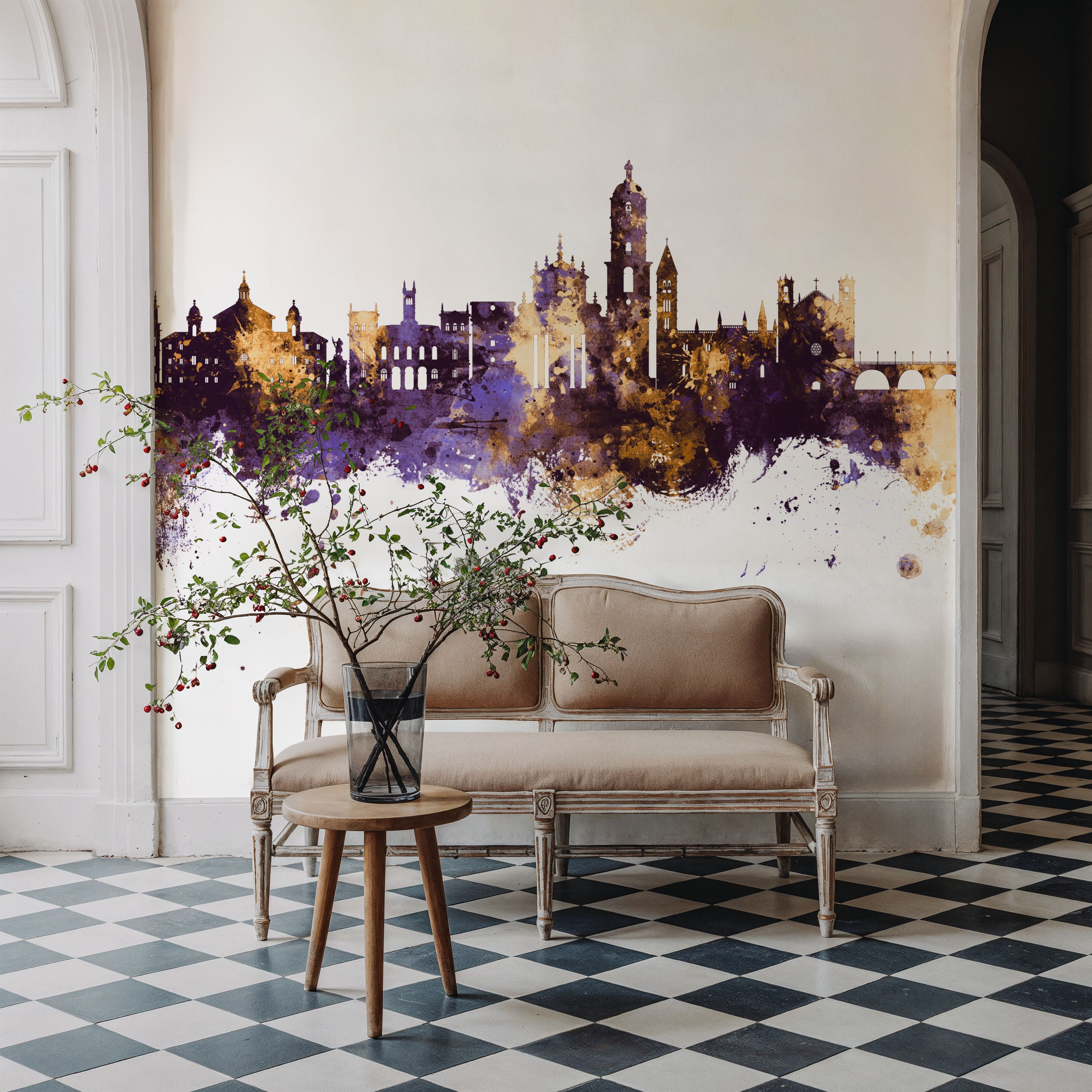 Valladolid Spain Skyline Purple & Gold