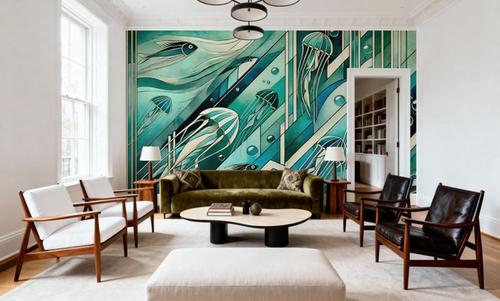 Oceanic Serenade Scene in Art Deco