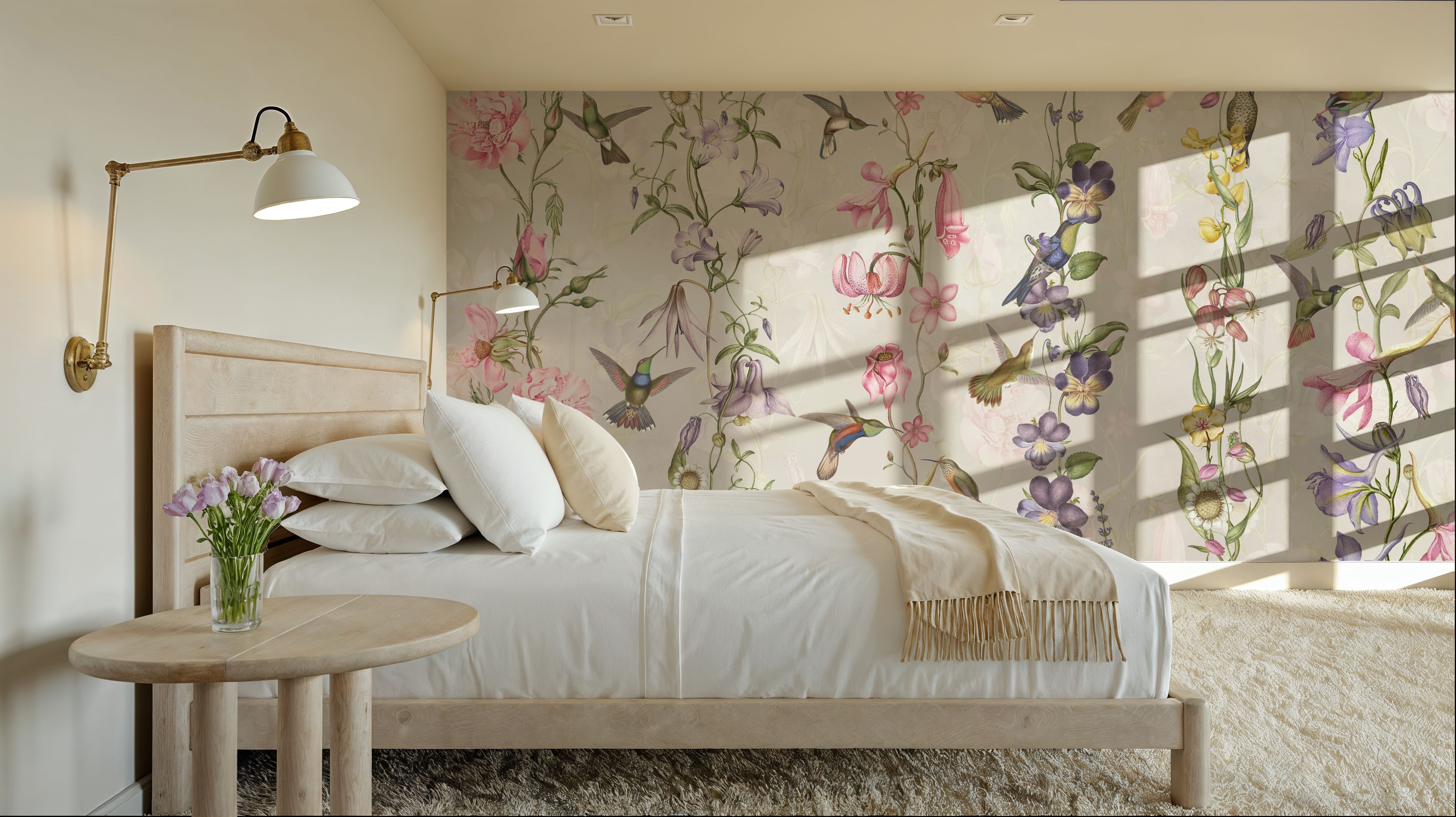 Hummingbirds and Violets, Wallpaper