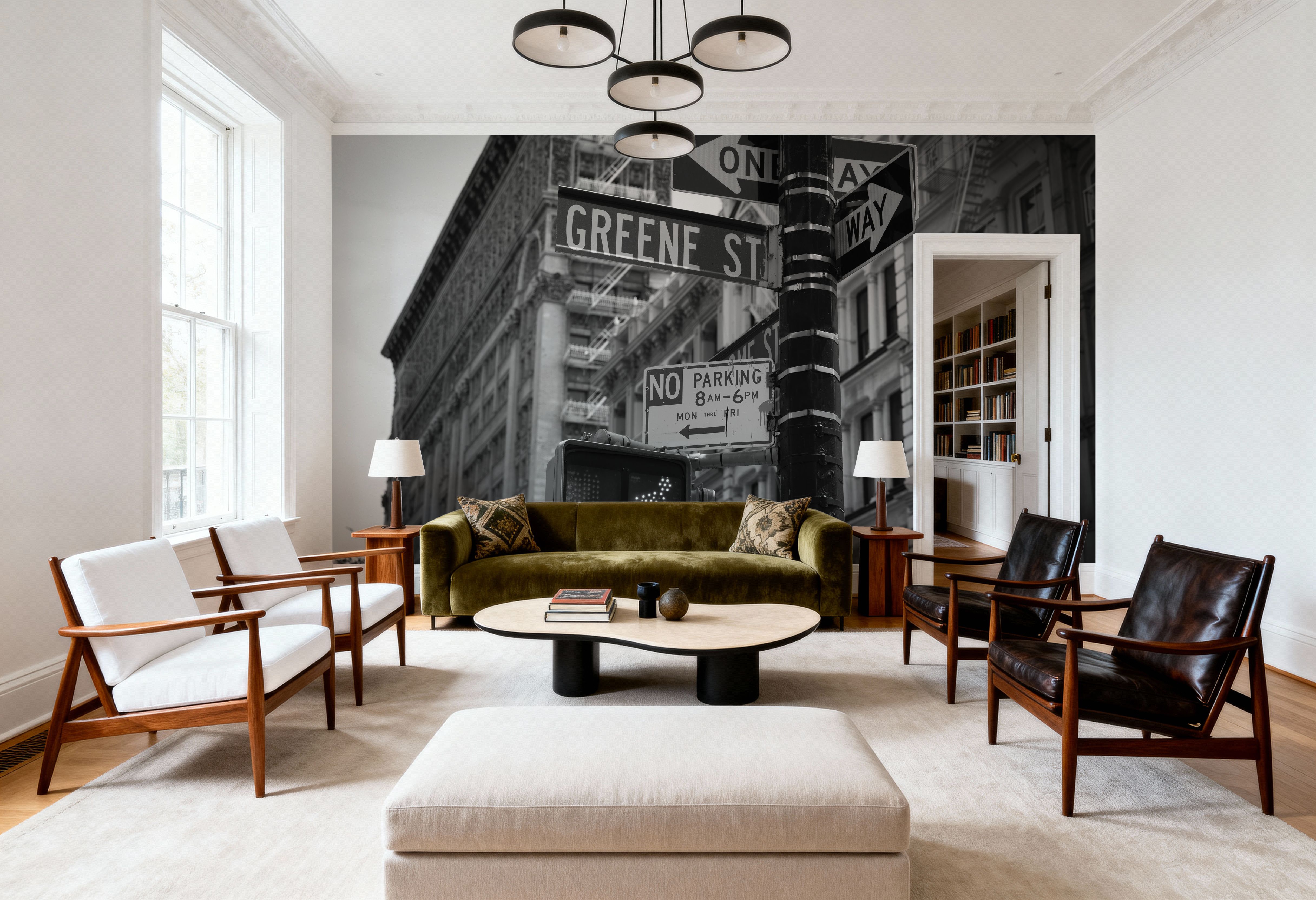 Soho Greene St Sign Manhattan, Black & White, Tapeten