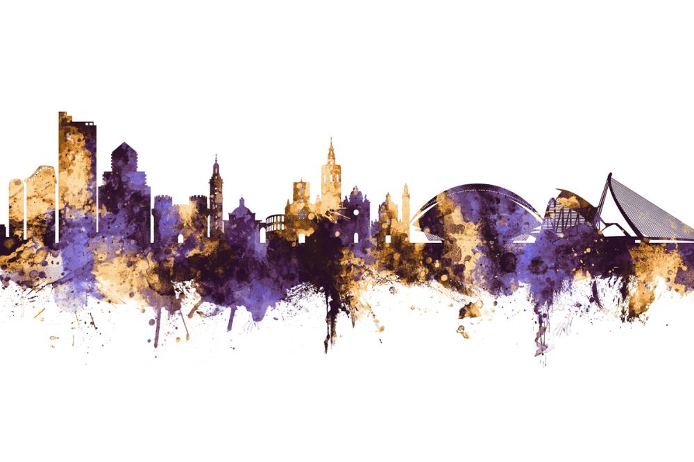 Valencia Spain Skyline Purple & Gold