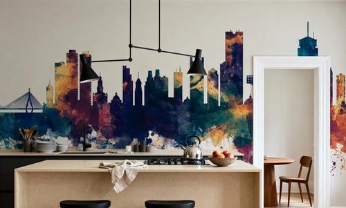 Boston Massachusettes Skyline Blue & Bronze