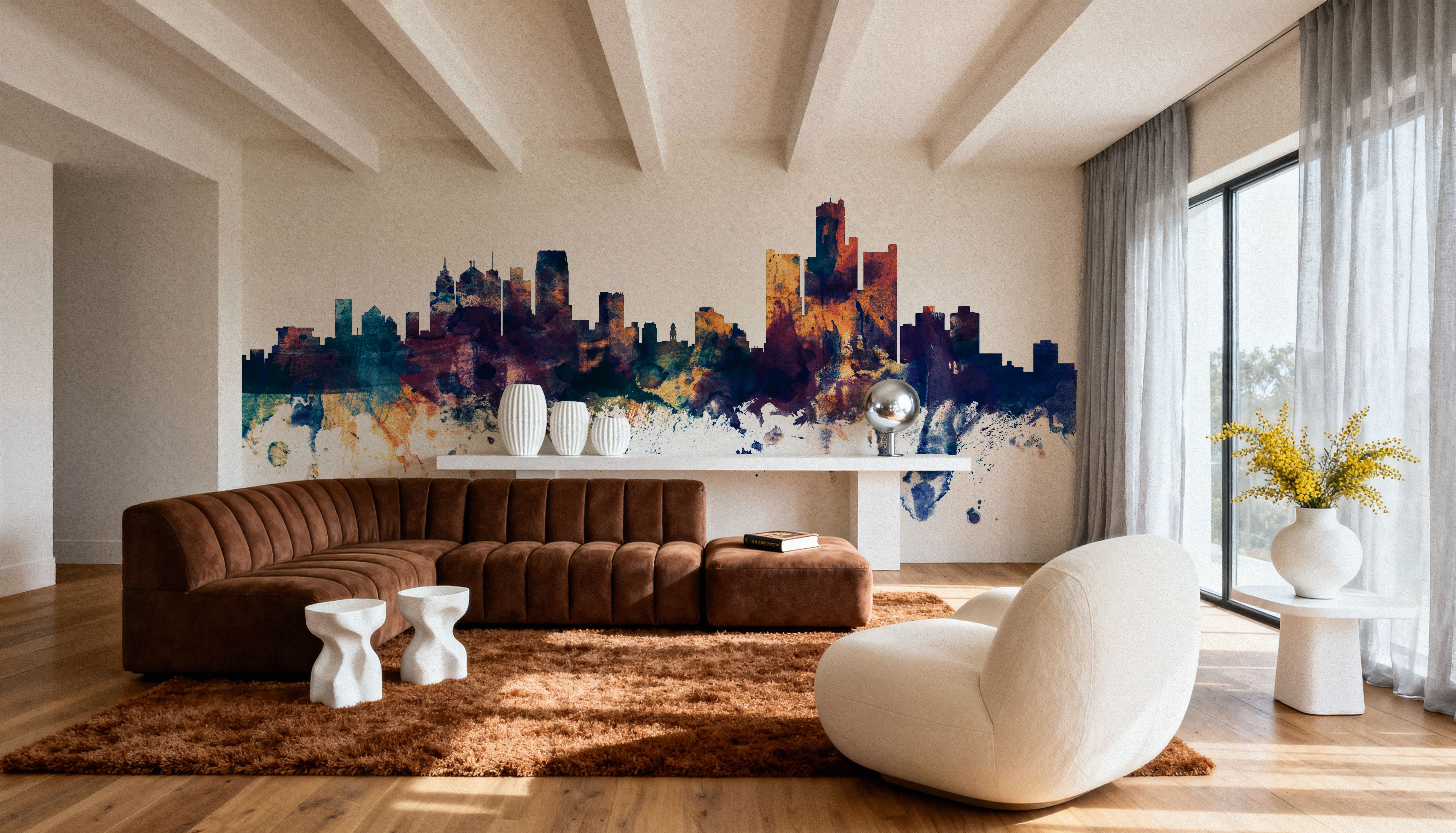 Detroit Michigan Skyline Blue & Bronze