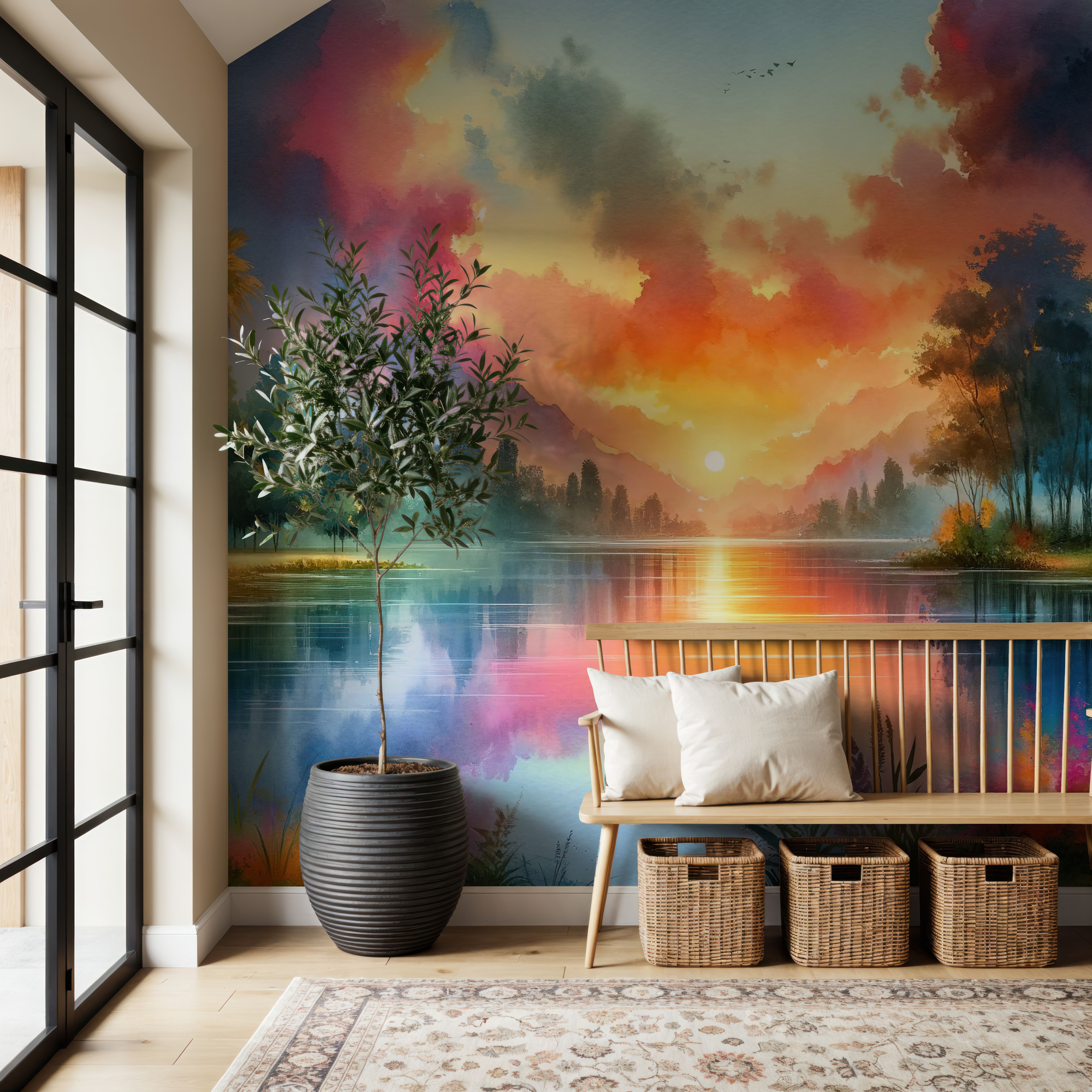 Vibrant Sunset Over Serene Lake