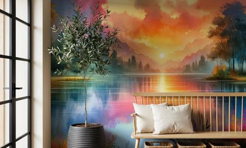 Vibrant Sunset Over Serene Lake