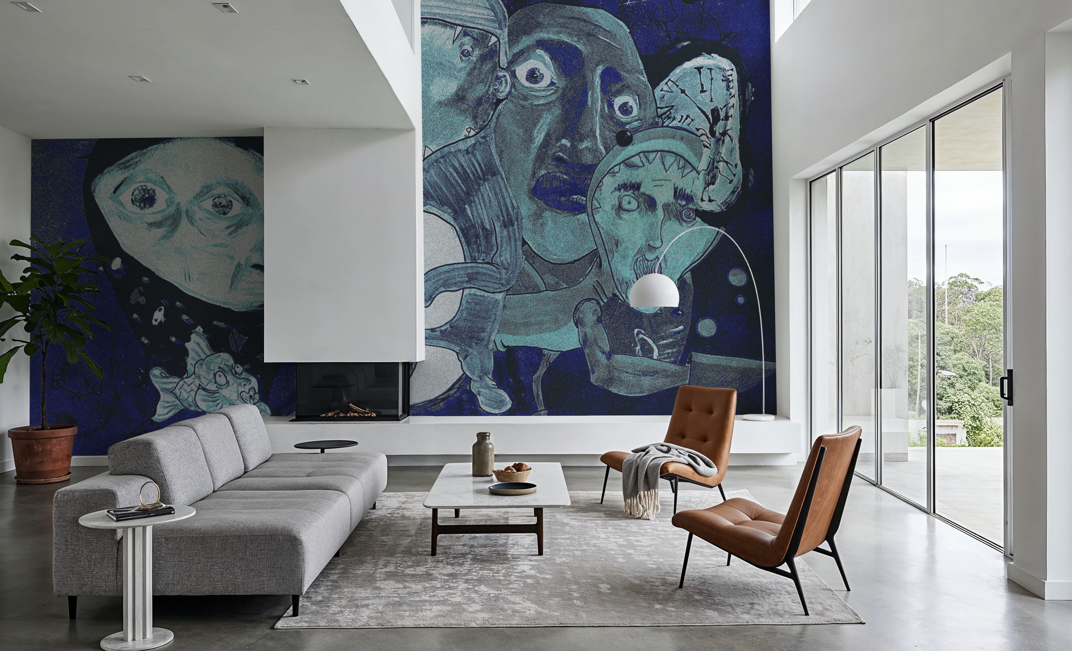 Wall Mural - Those Odd Fellas - Abstract Graphics mural wallpaper - Blue - Offices - Wallism US - Premium, Textured or Peel & Stick