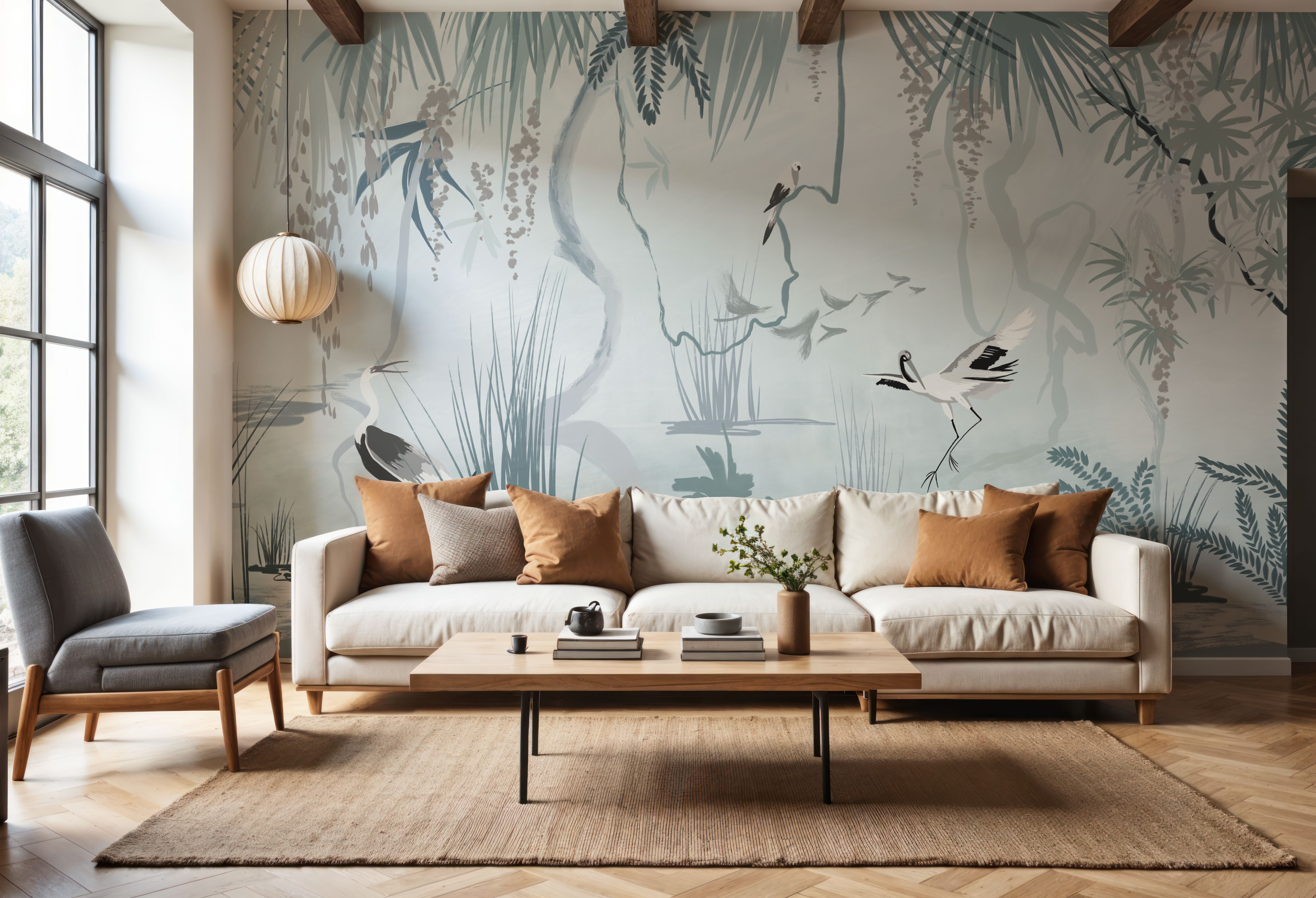 Painted Herons Scenery, Mineral Green