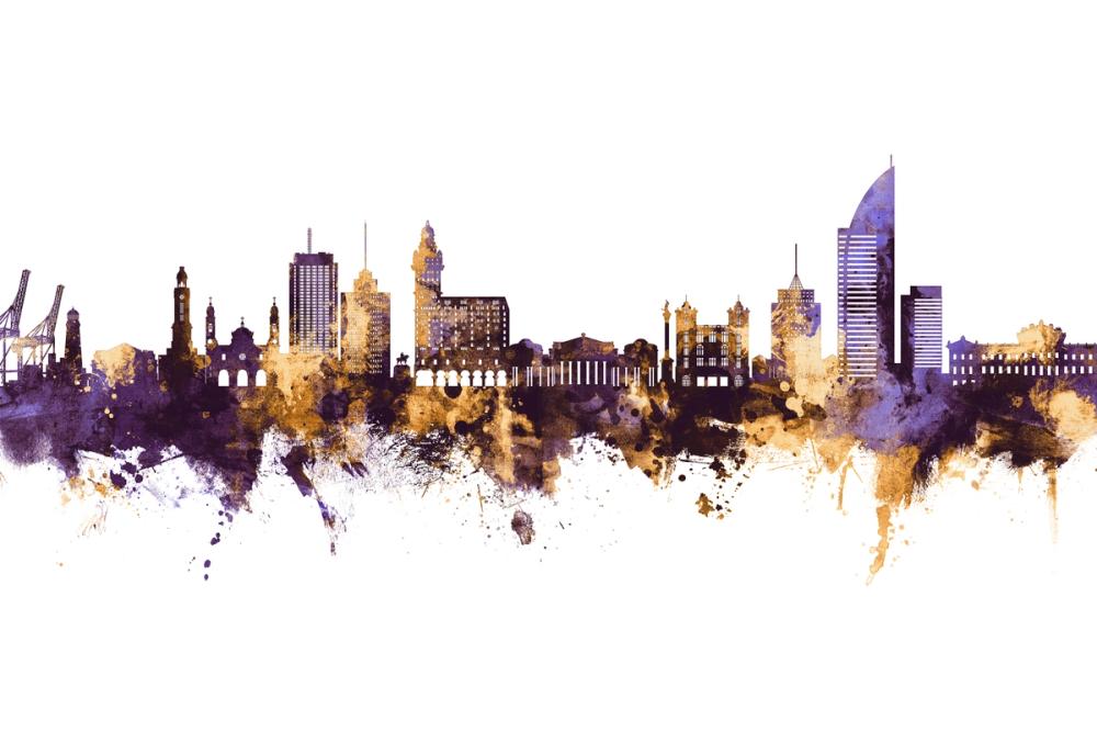 Montevideo Uruguay Skyline Purple & Gold