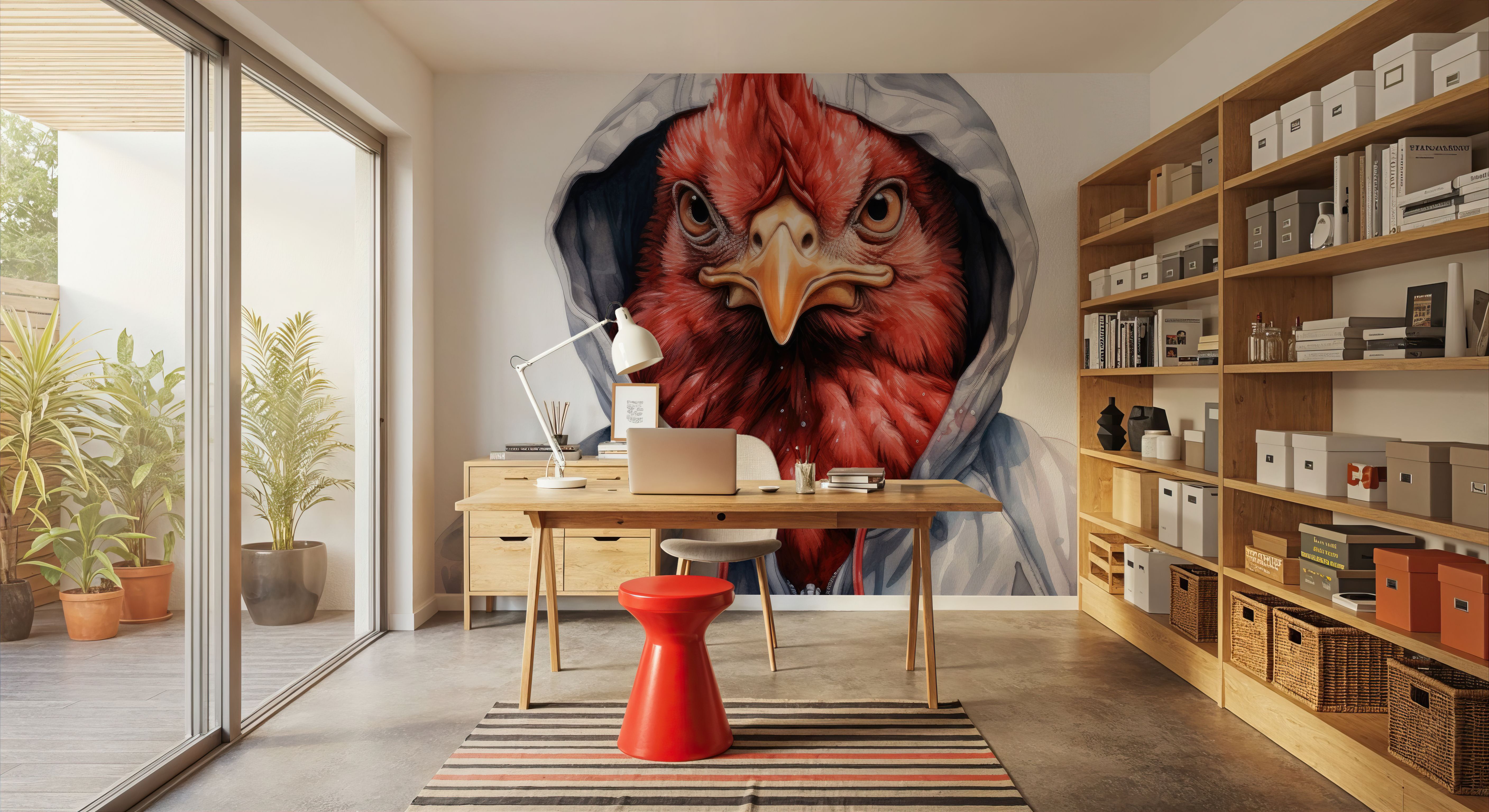 Watercolor Cartoon Chicken in a Hoodie