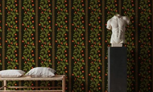 Marigold Stripes, Vermilion on Black