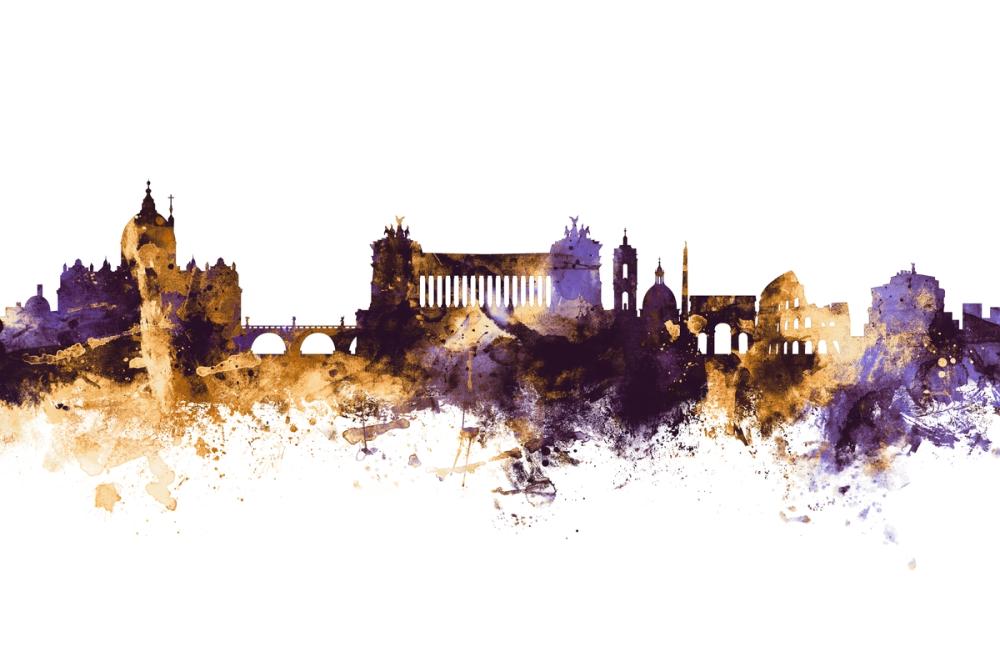 Rome Italy Skyline Purple & Gold