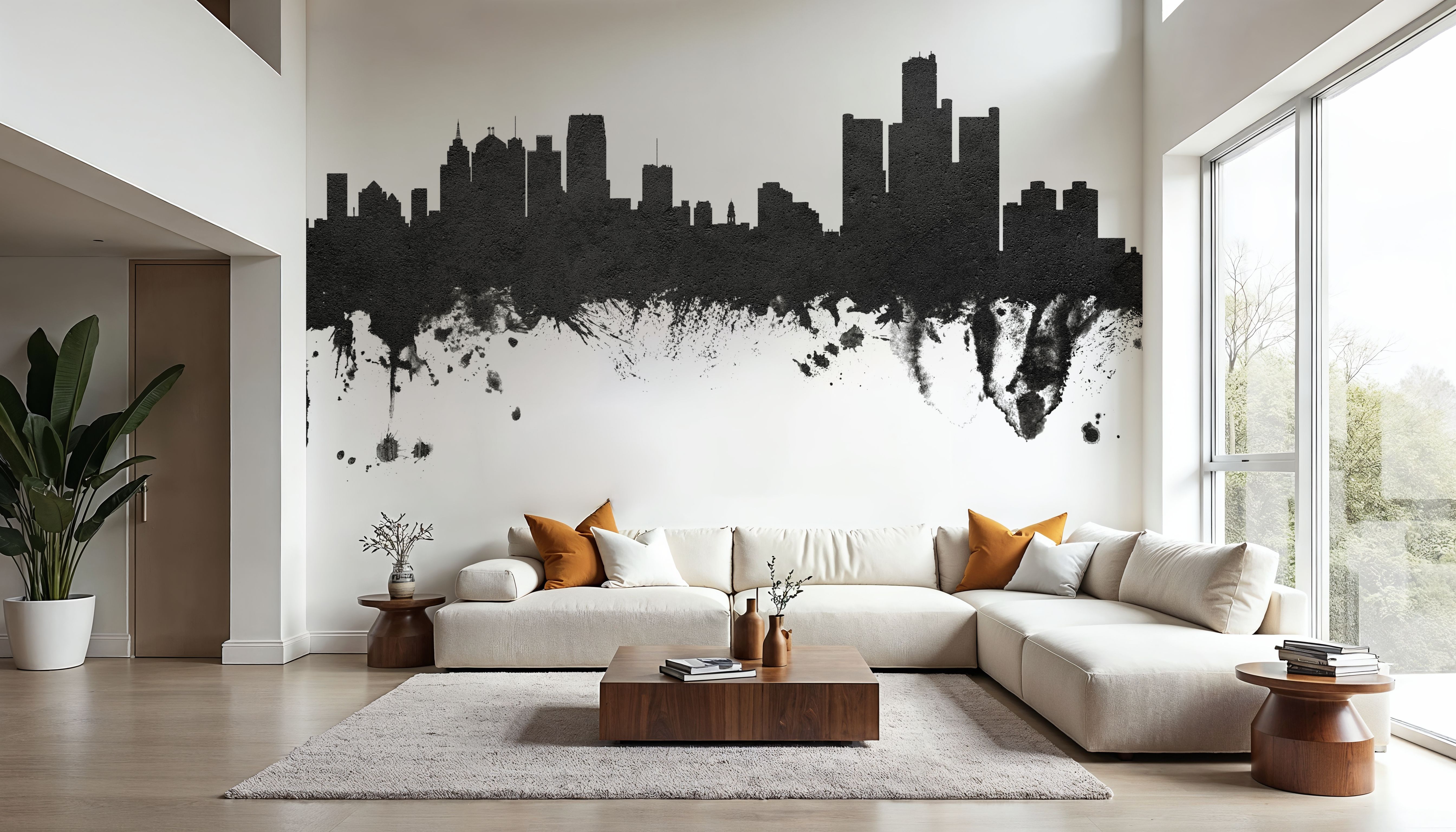 Detroit Michigan Skyline Black & White, Wallpaper