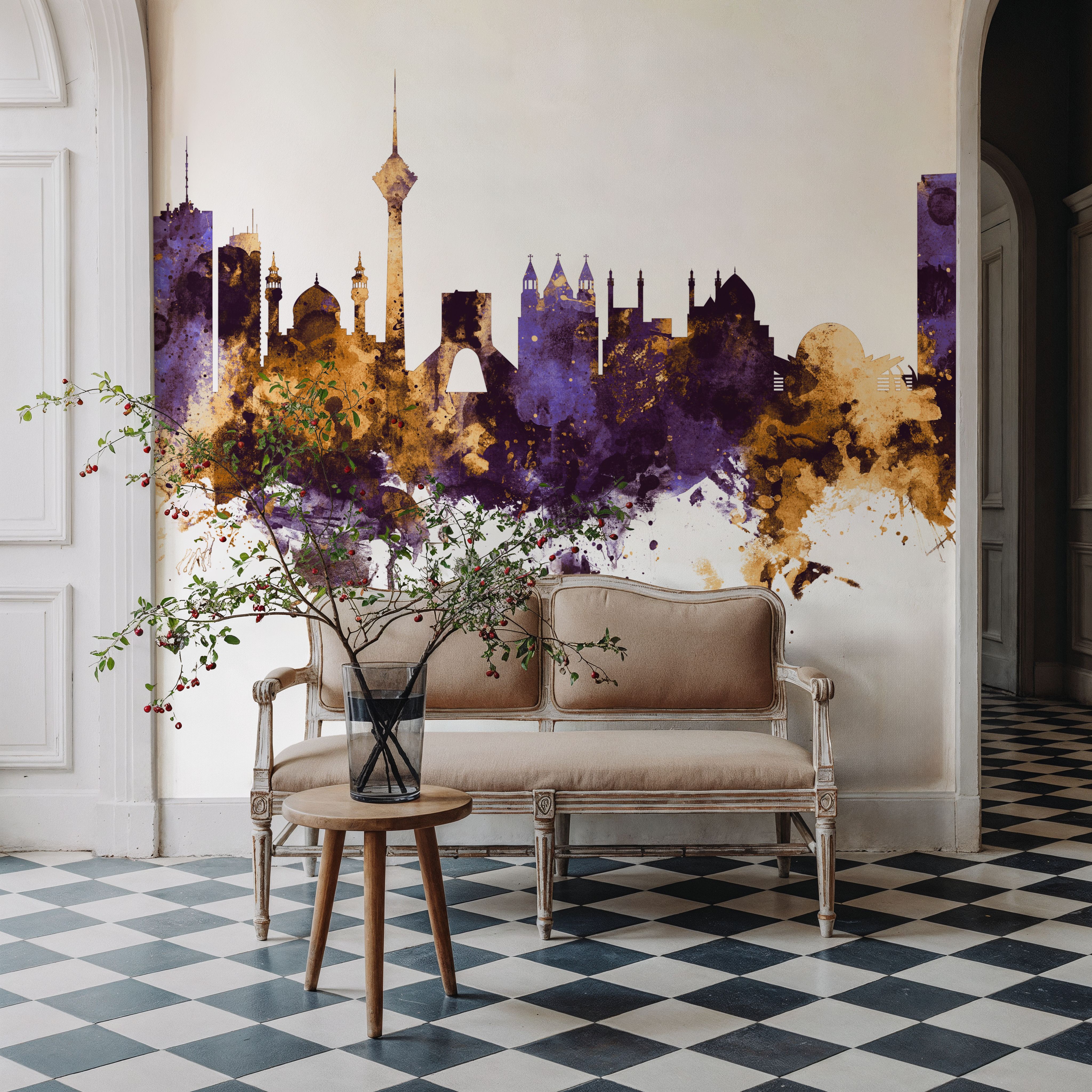 Tehran Iran Skyline Purple & Gold