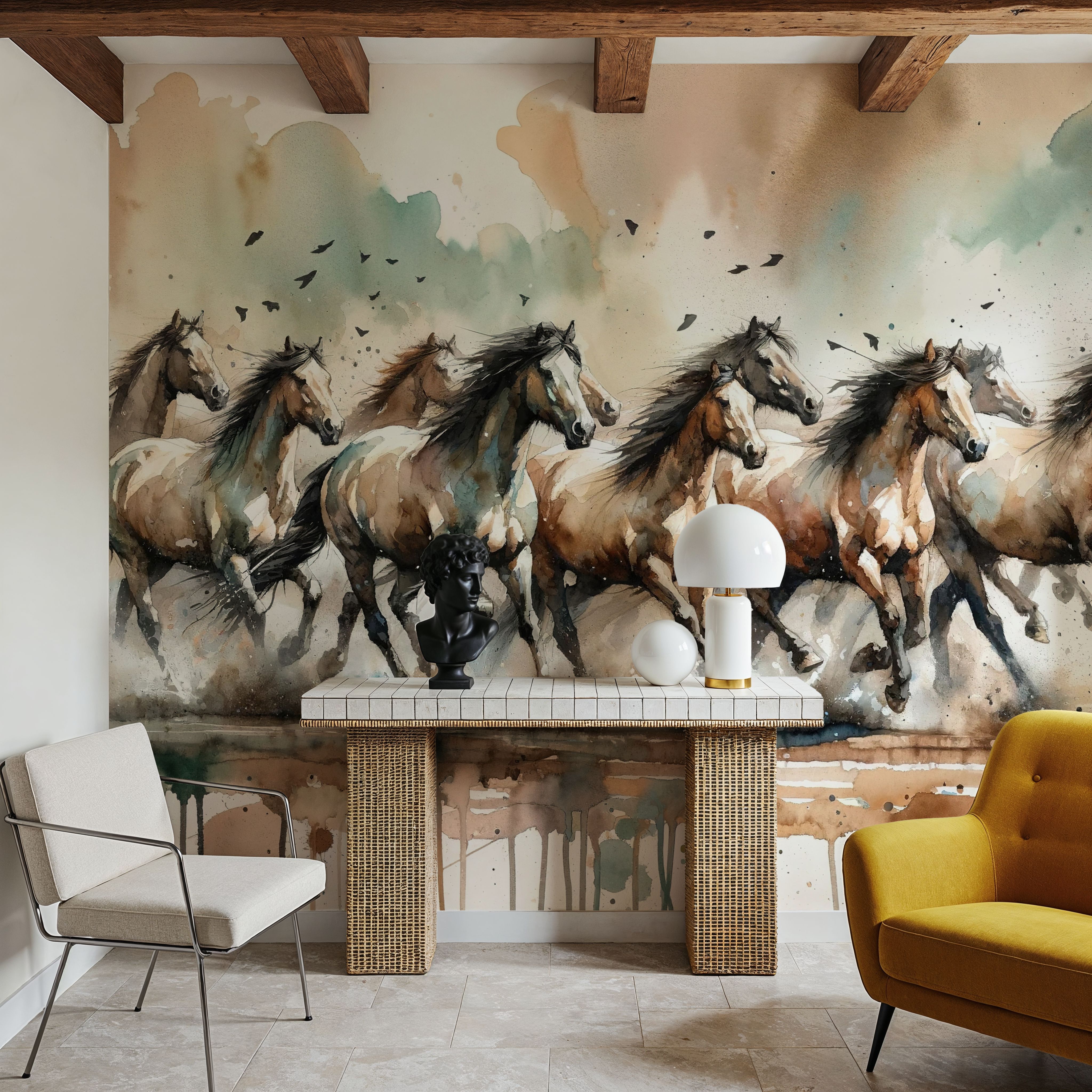 Horses Galloping Watercolor