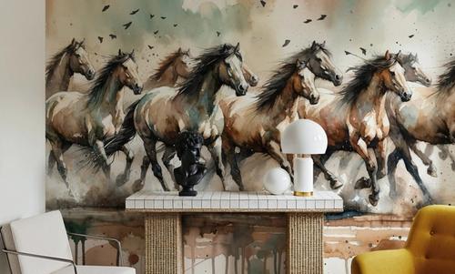 Horses Galloping Watercolor