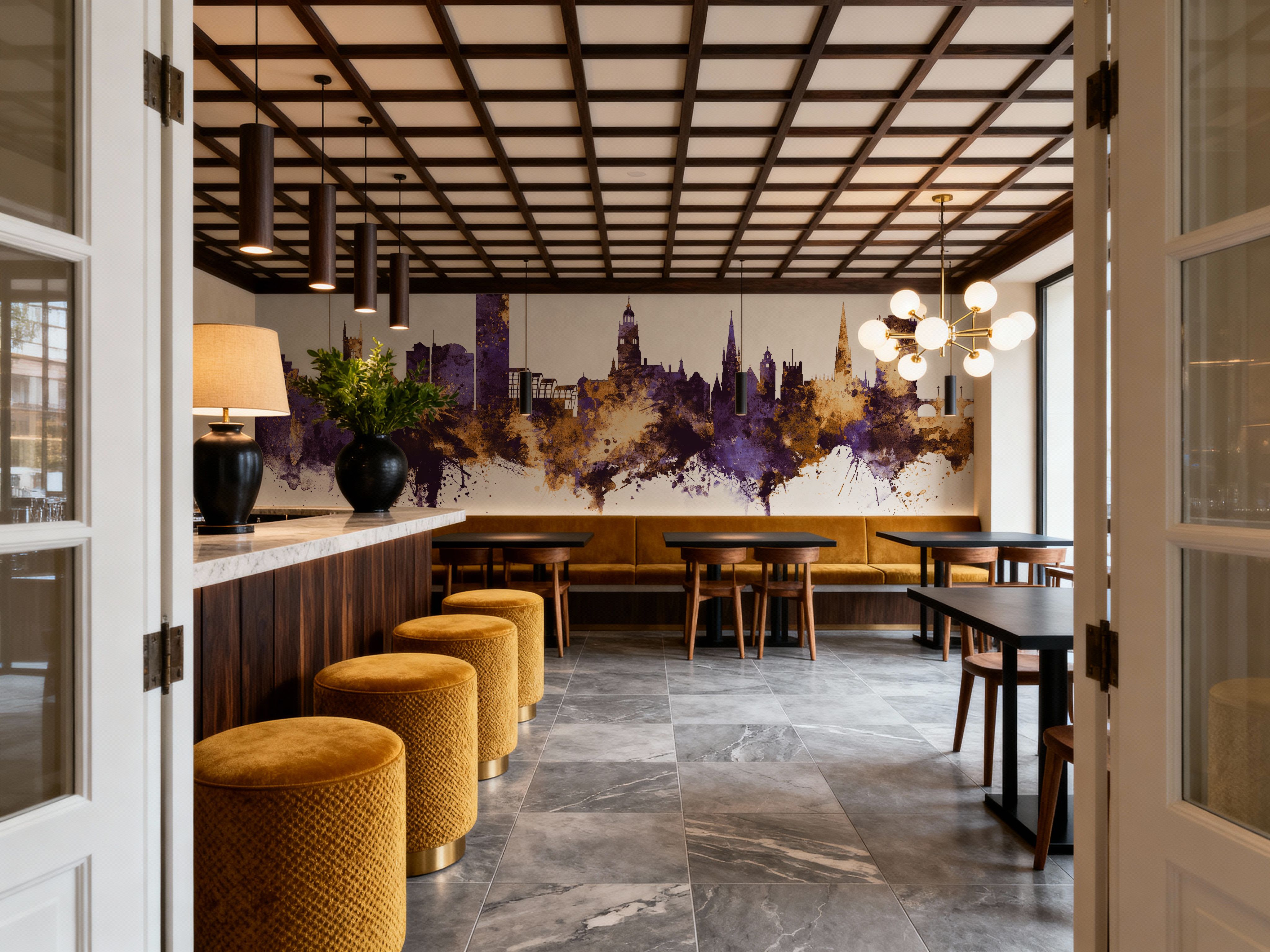 Sheffield England Skyline Purple & Gold