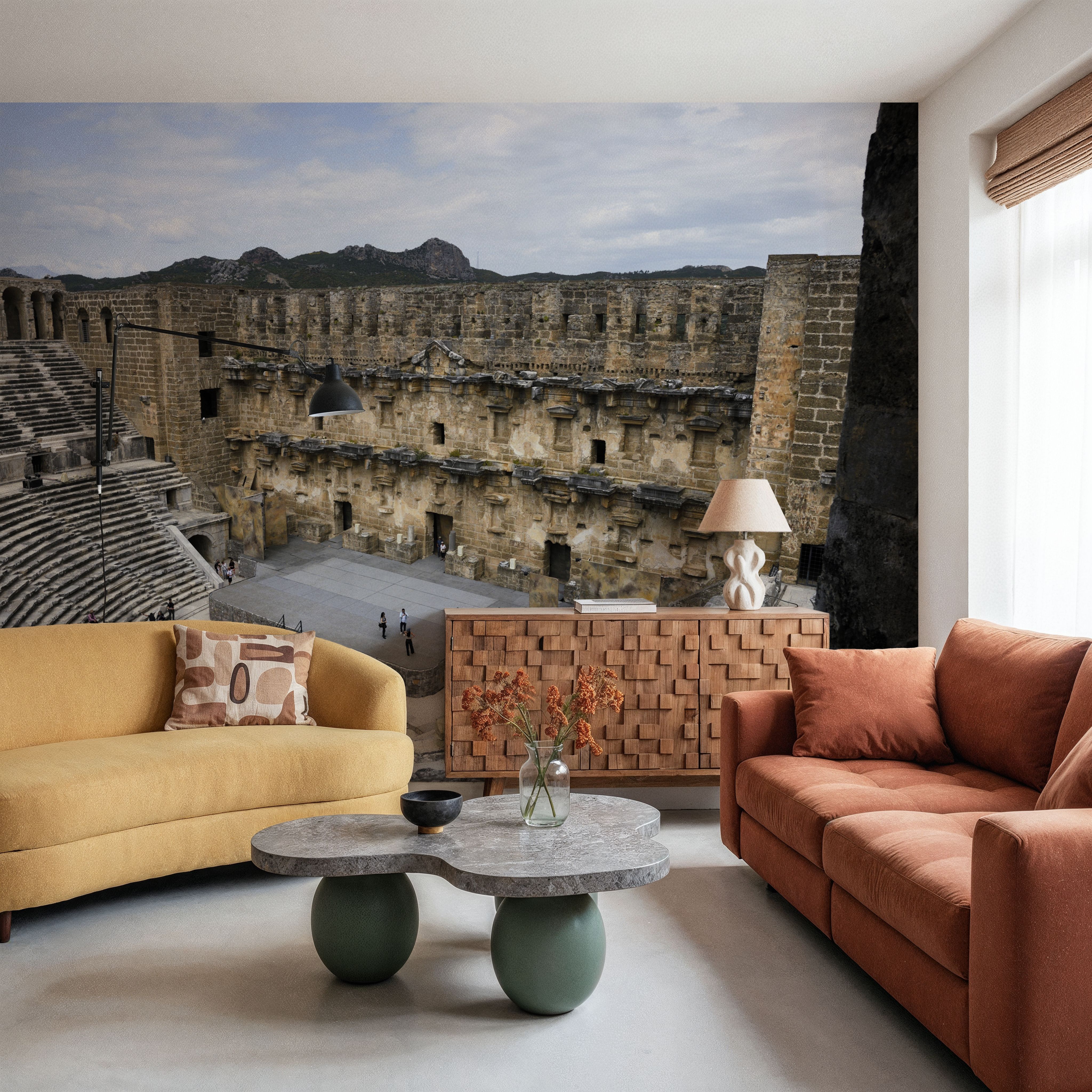 Wall Mural - Ancient Stone Theatre - Architecture Travel & Landmarks mural wallpaper - Offices - Wallism US - Premium, Textured or Peel & Stick