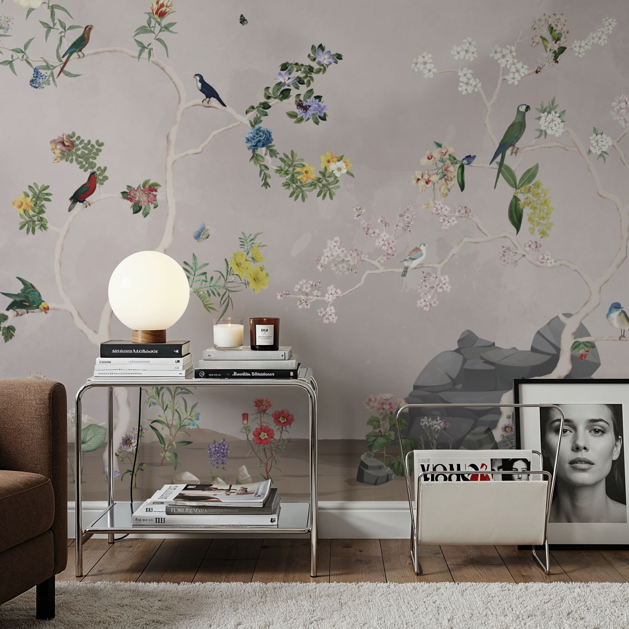 Birds in the Garden Gray