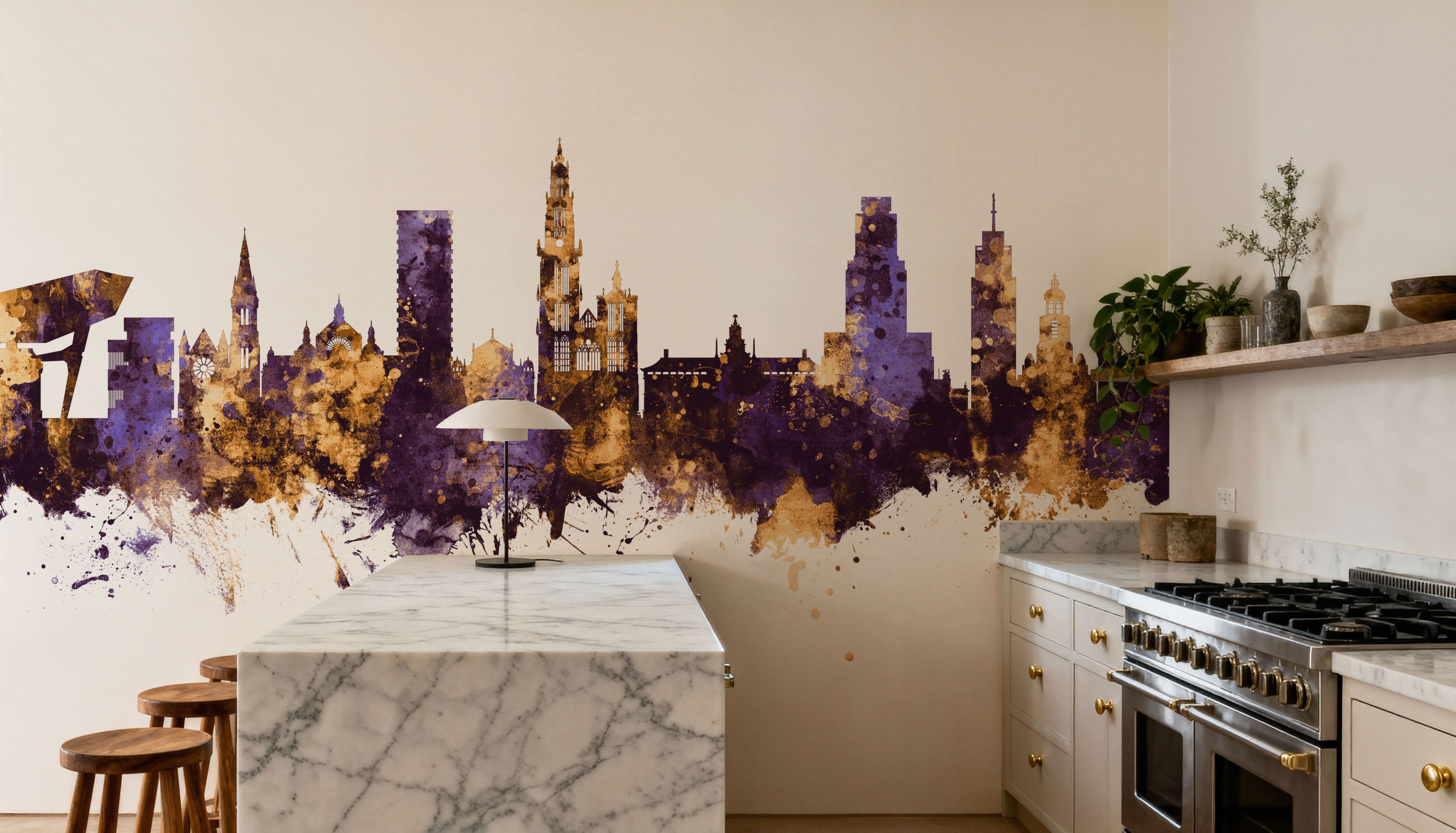 Antwerp Belgium Skyline Purple & Gold