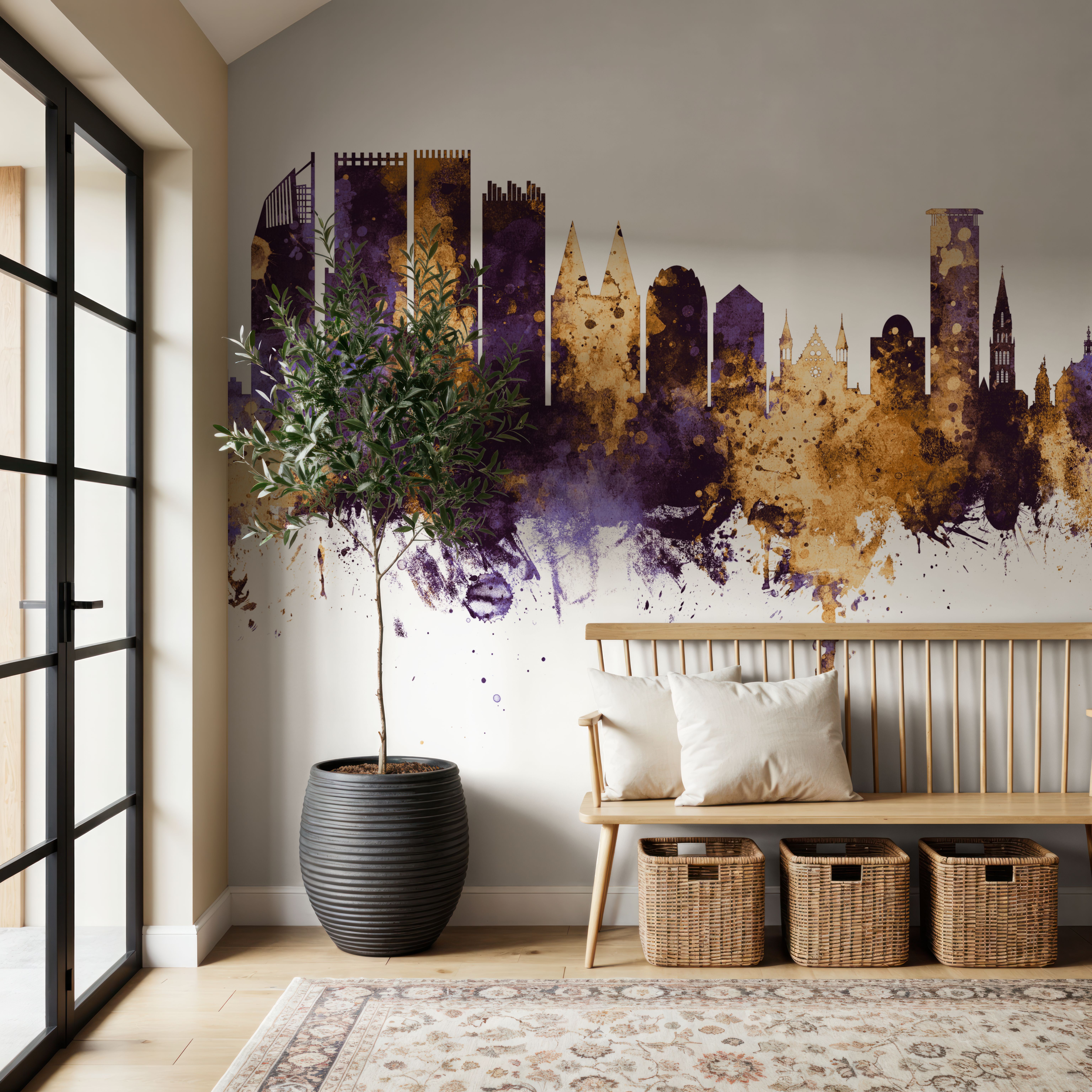 The Hauge Netherlands Skyline Purple & Gold