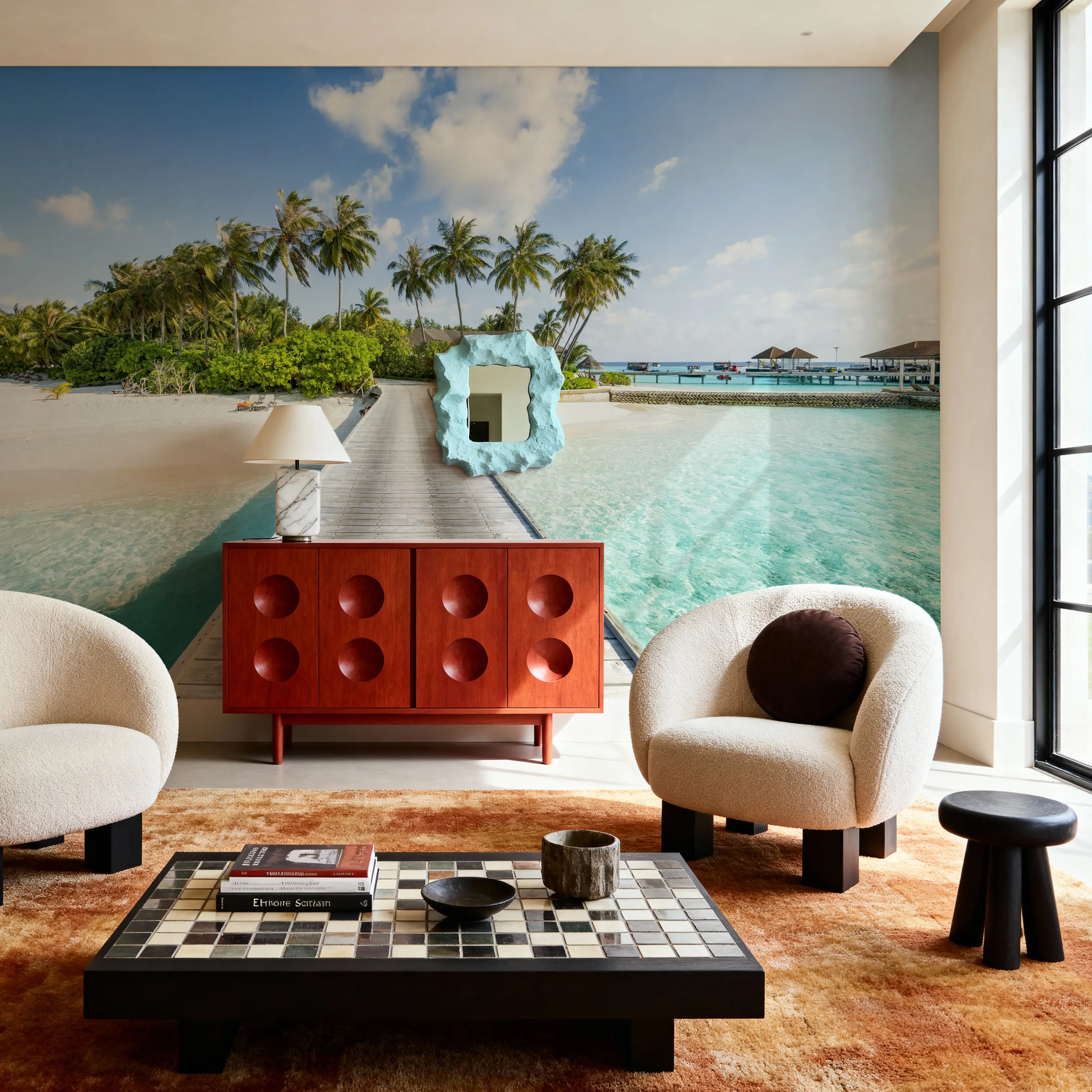 Papier Peint Panoramique - Luxury Beach - Plage Nature - Bleu - Salon - Wallism Belgique - Encollage au mur ou Autocollant