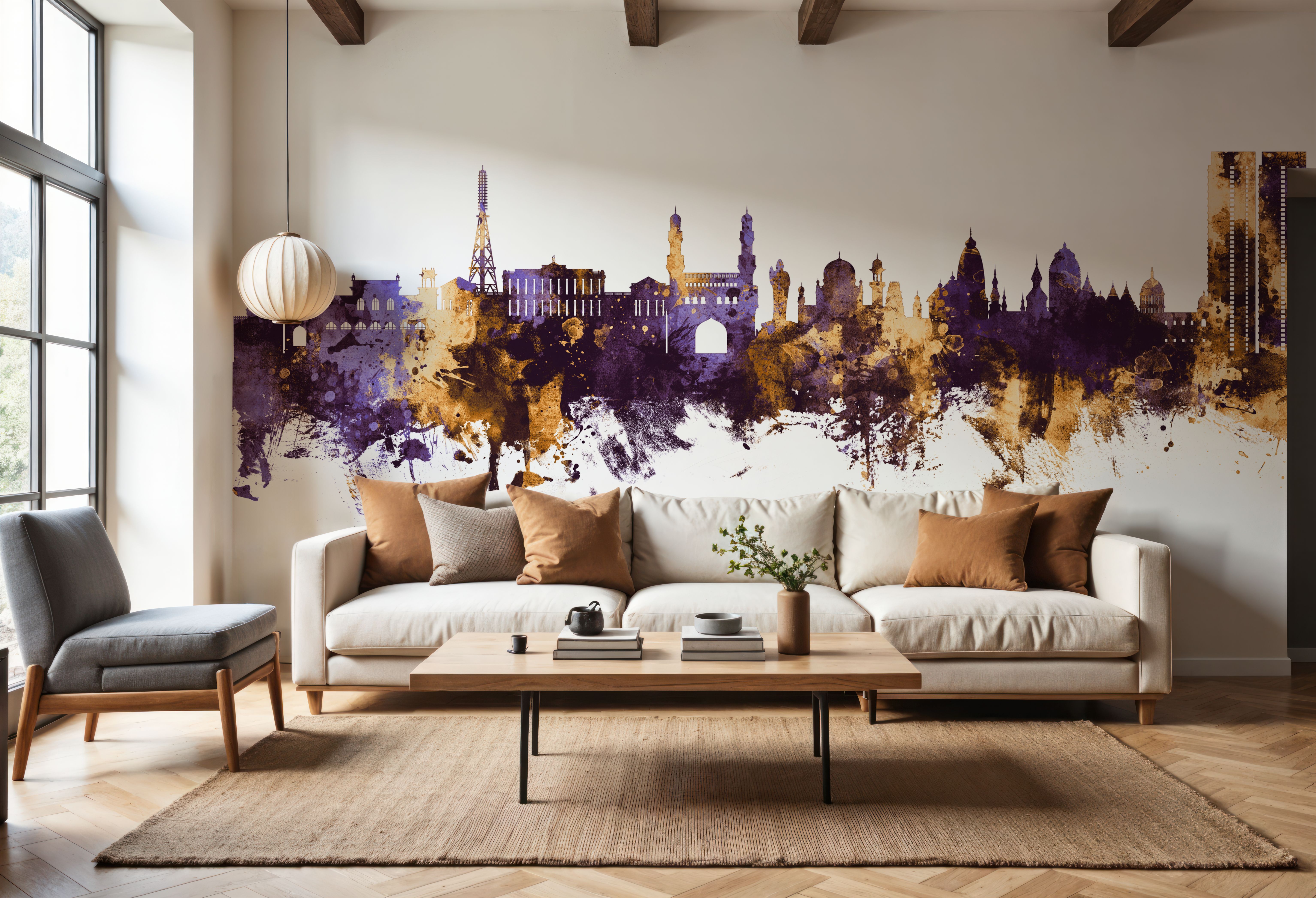 Hyderabad Skyline Purple & Gold