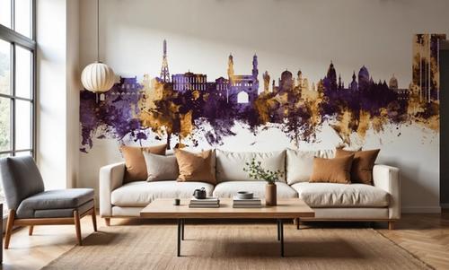 Hyderabad Skyline Purple & Gold