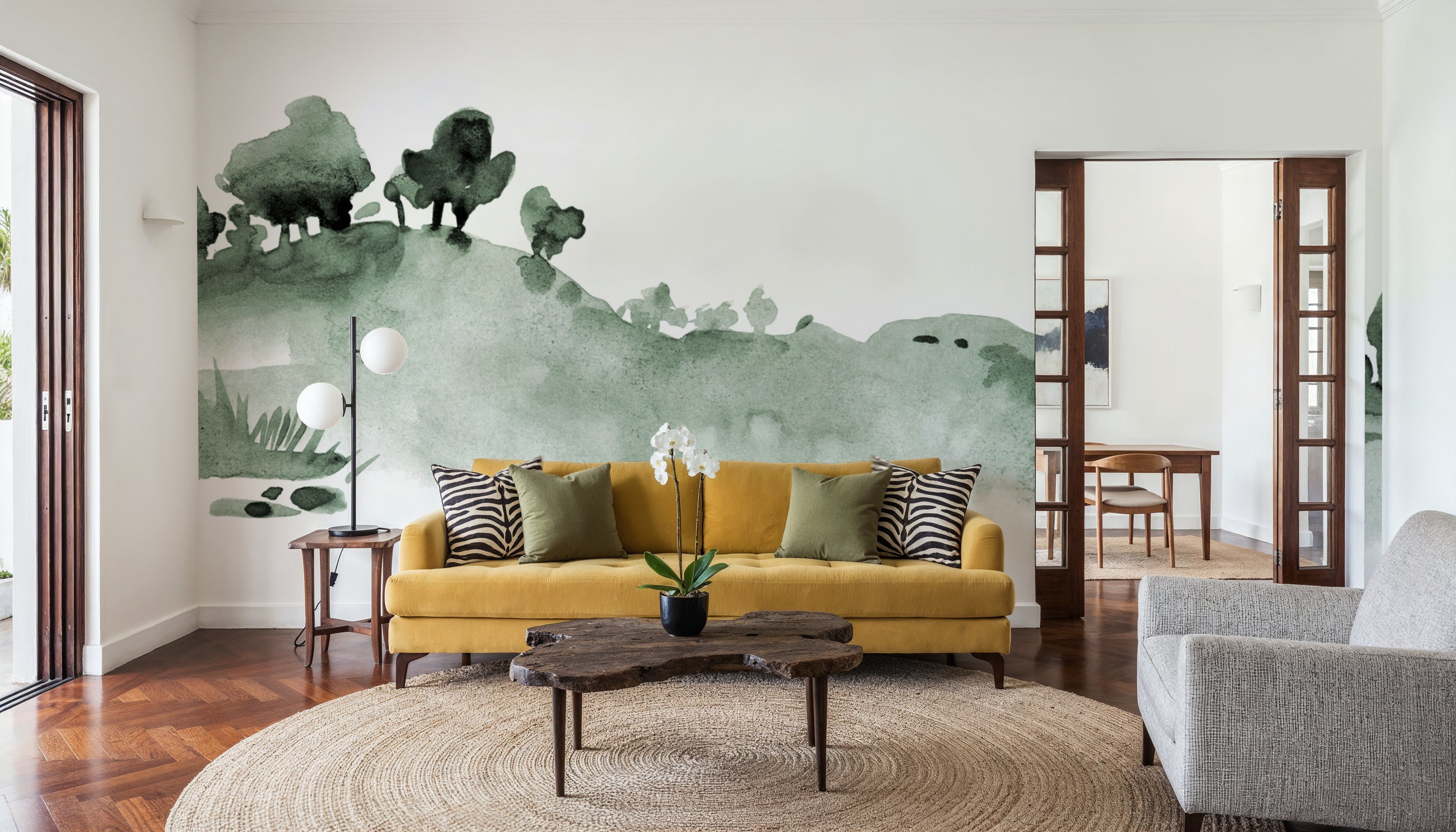 Tranquil Hillside, Forest Green, Wallpaper