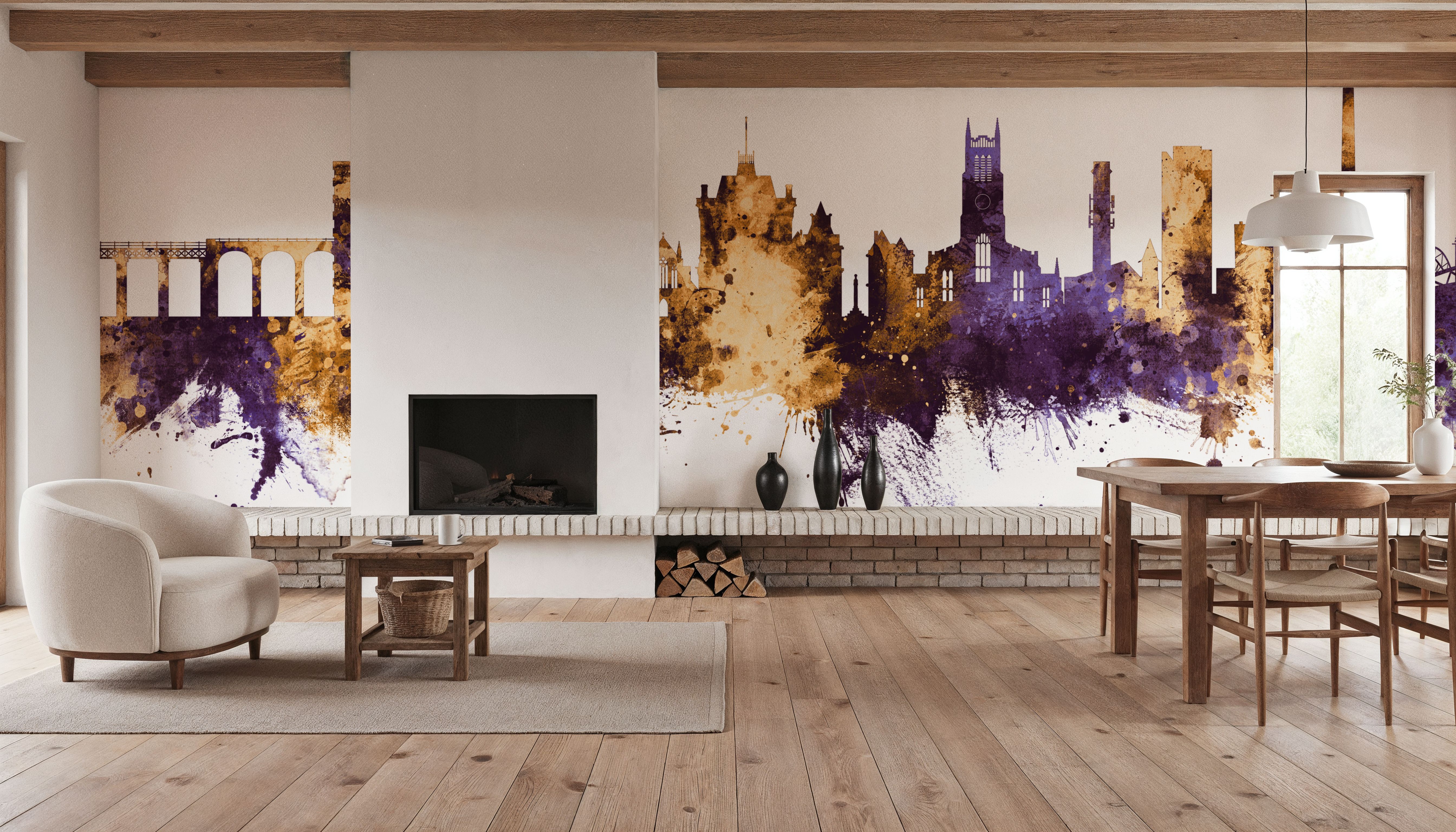 Huddersfield England Skyline Purple & Gold, Wallpaper