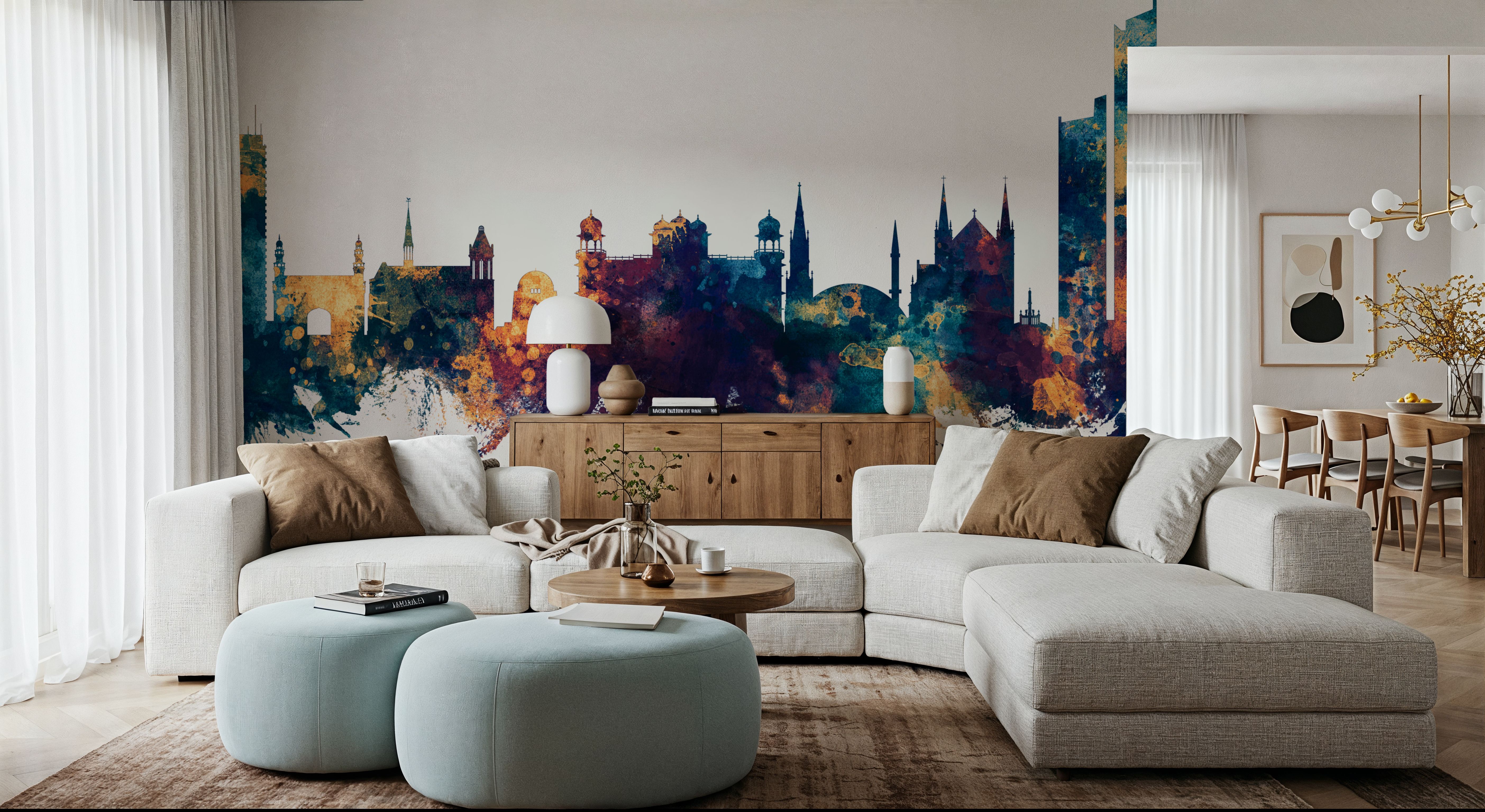 Karachi Pakistan Skyline Blue & Bronze, Wallpaper