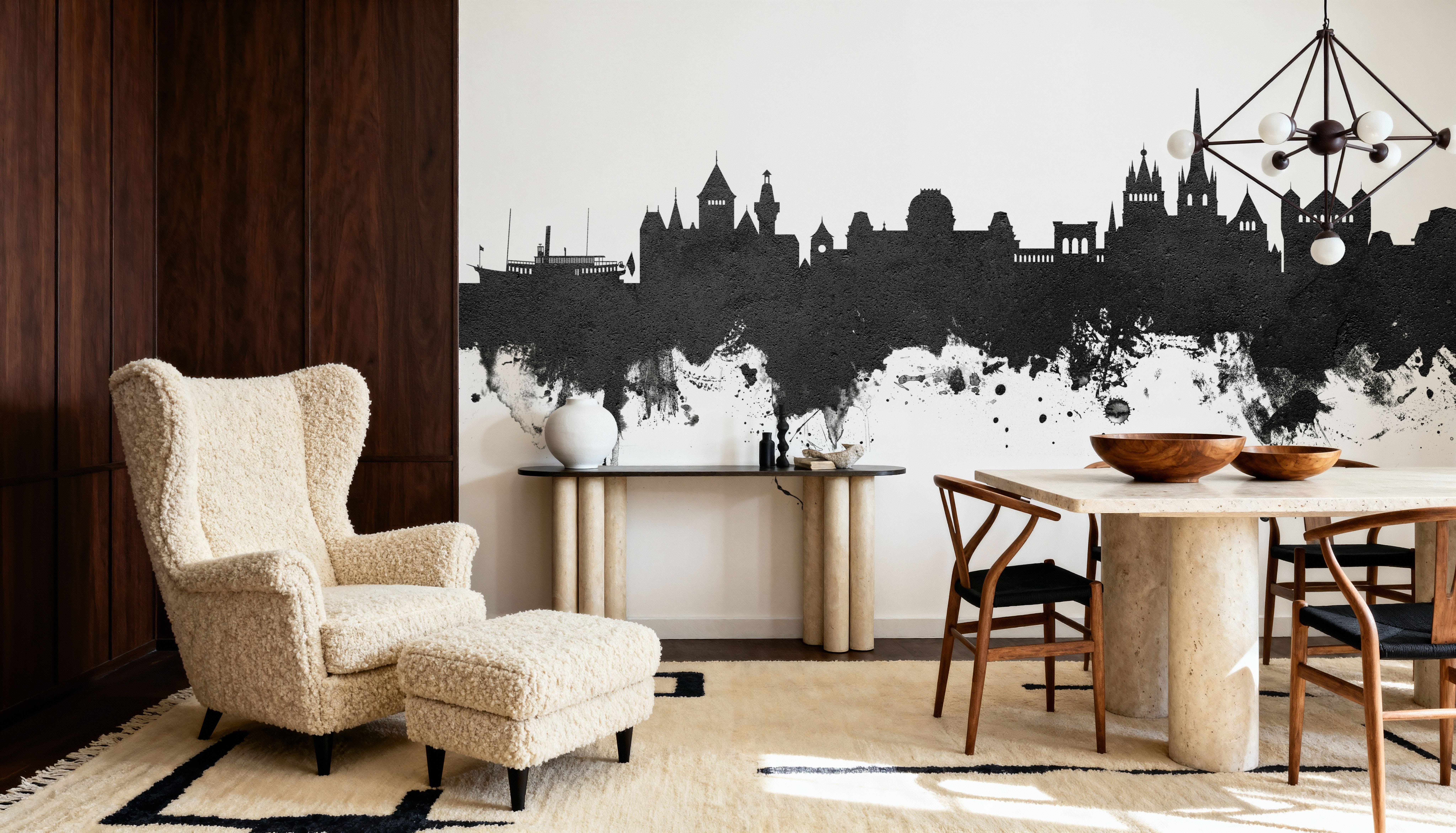 Lausanne Switzerland Skyline Black & White, Tapeten