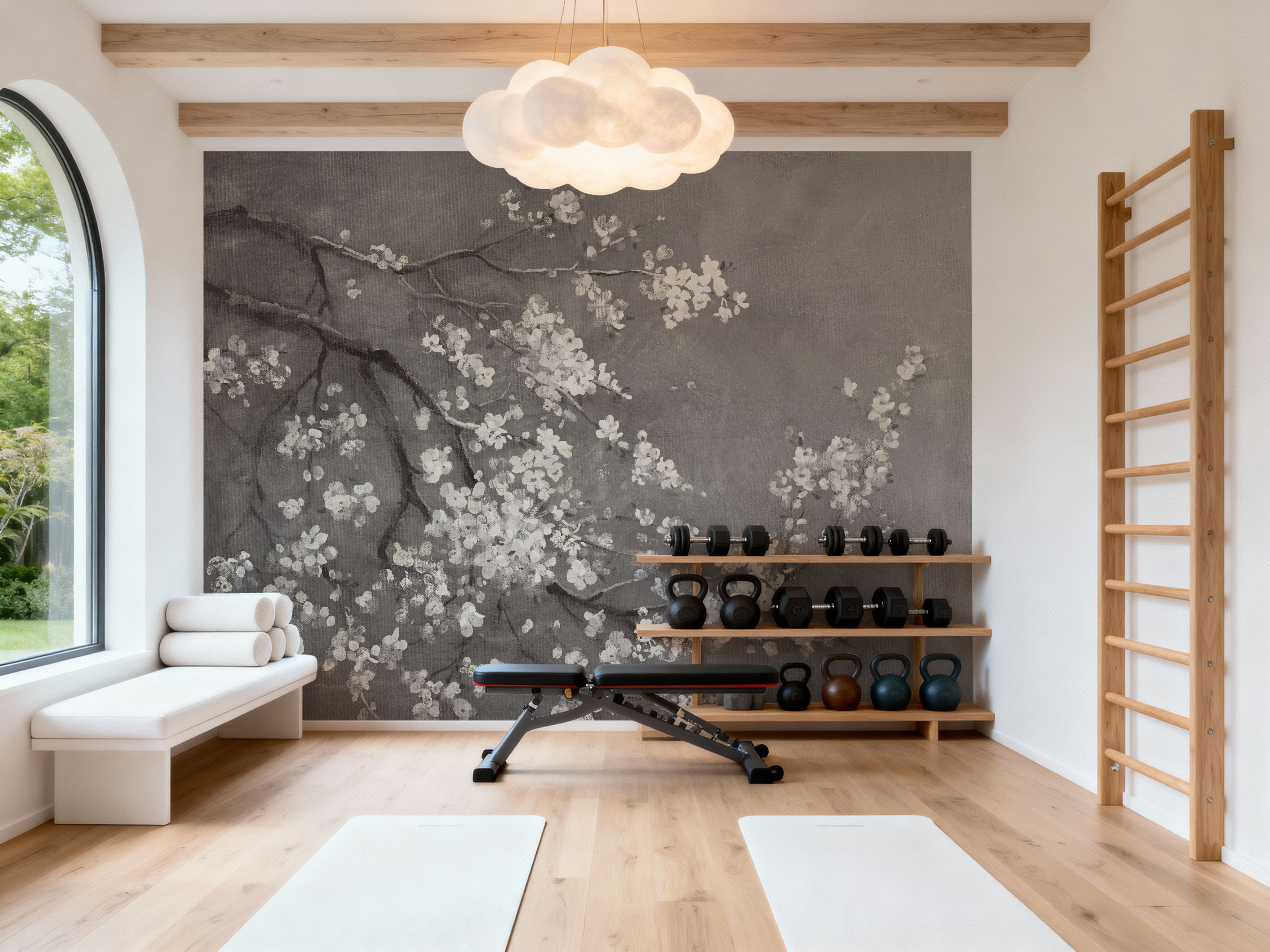 White Cherry Blossoms I on Grey