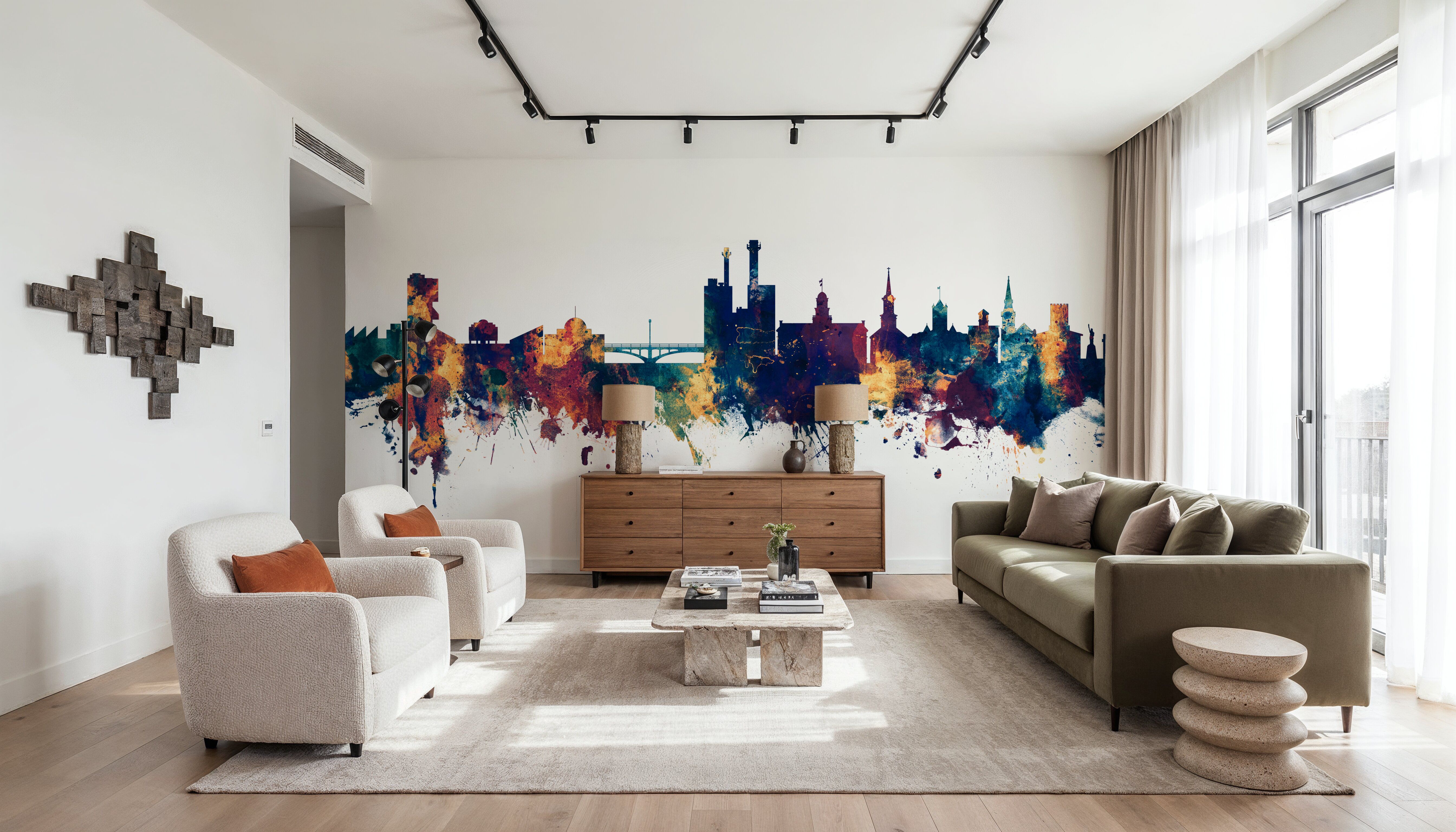 Iowa City Skyline Blu & Bronze, Tapeten